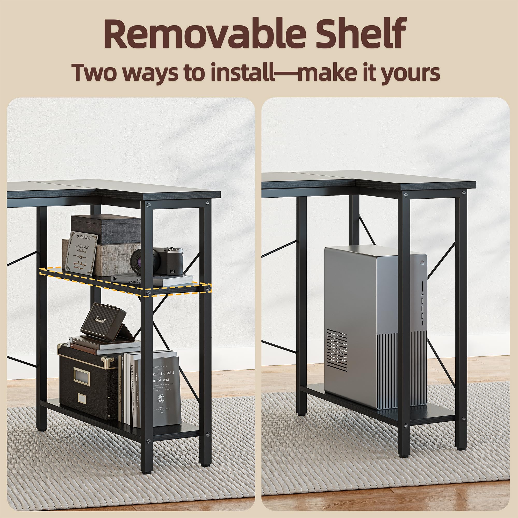 BEXEVUE Scrivania ad Angolo Computer - 100x70 cm Scrivania a Forma L Ripiani Portaoggetti, Tavolino Angolare Reversibile, Scrivania Gaming Gamer Informatica, Studio Gioco Lavoro Casa Camera da Letto