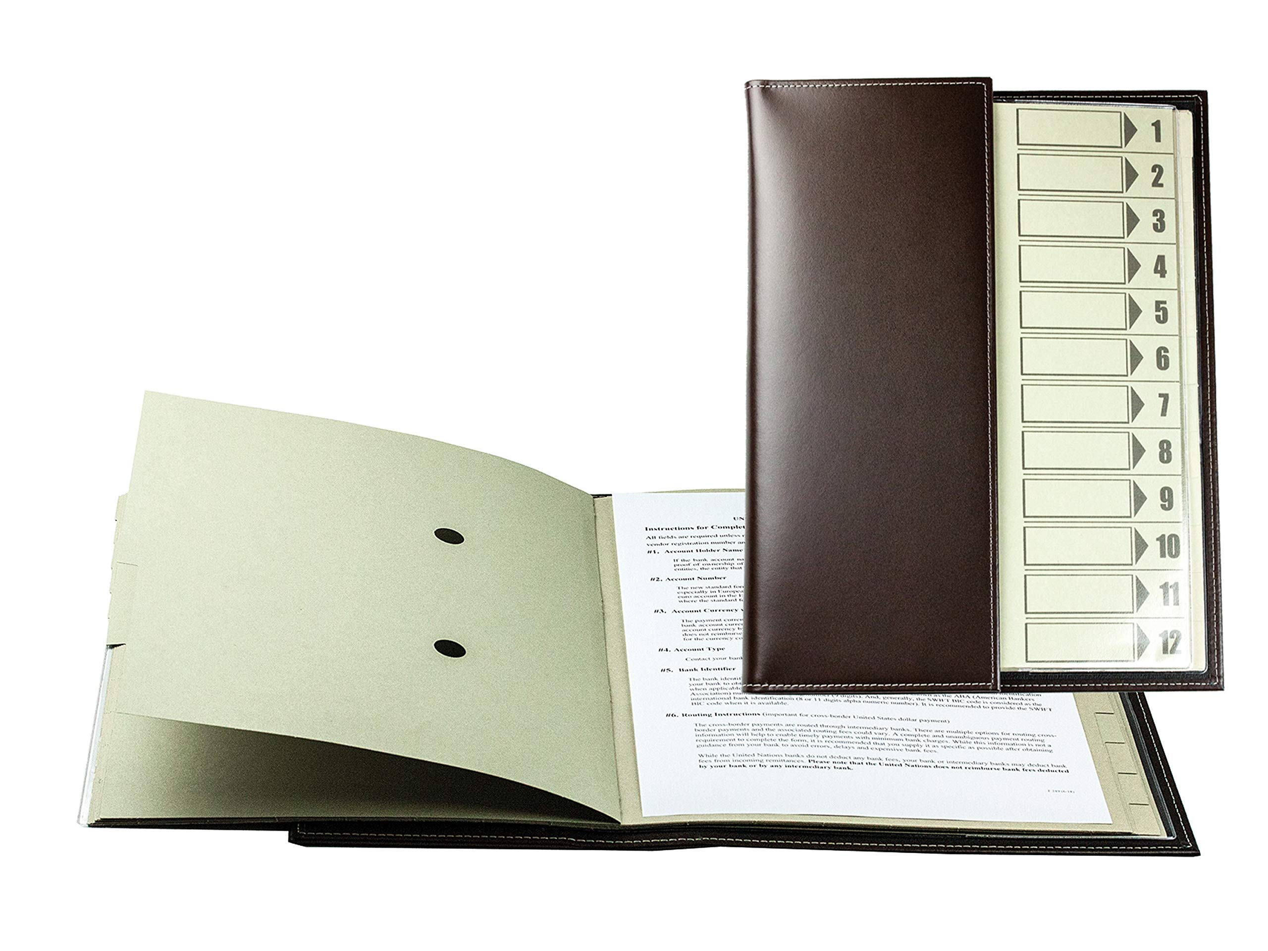 DELMON VARONE - Personalisierbare Ordnungsmappe/Pultmappe DIN A4 Cambridge Top Grain Leder braun - Premium Dokumentenmappe Fächermappe mit 12-teiligem Register (12 Fächer) mit Sichtlöcher