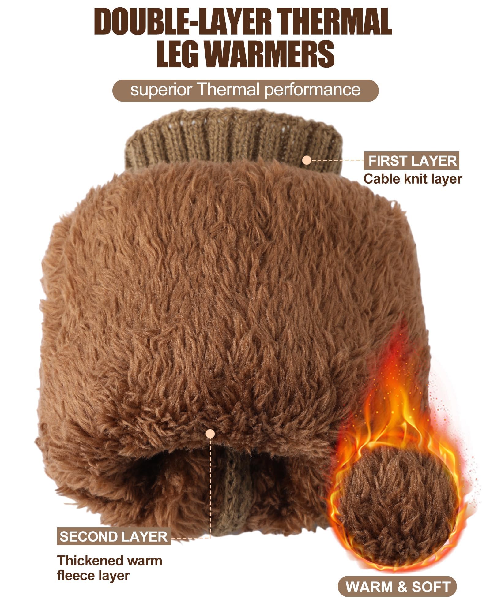 Calentadores de piernas cálidos de invierno para mujer, de forro polar grueso, calentadores de piernas de punto para invierno, cálidos y largos, calentadores de piernas forrados de punto trenzado