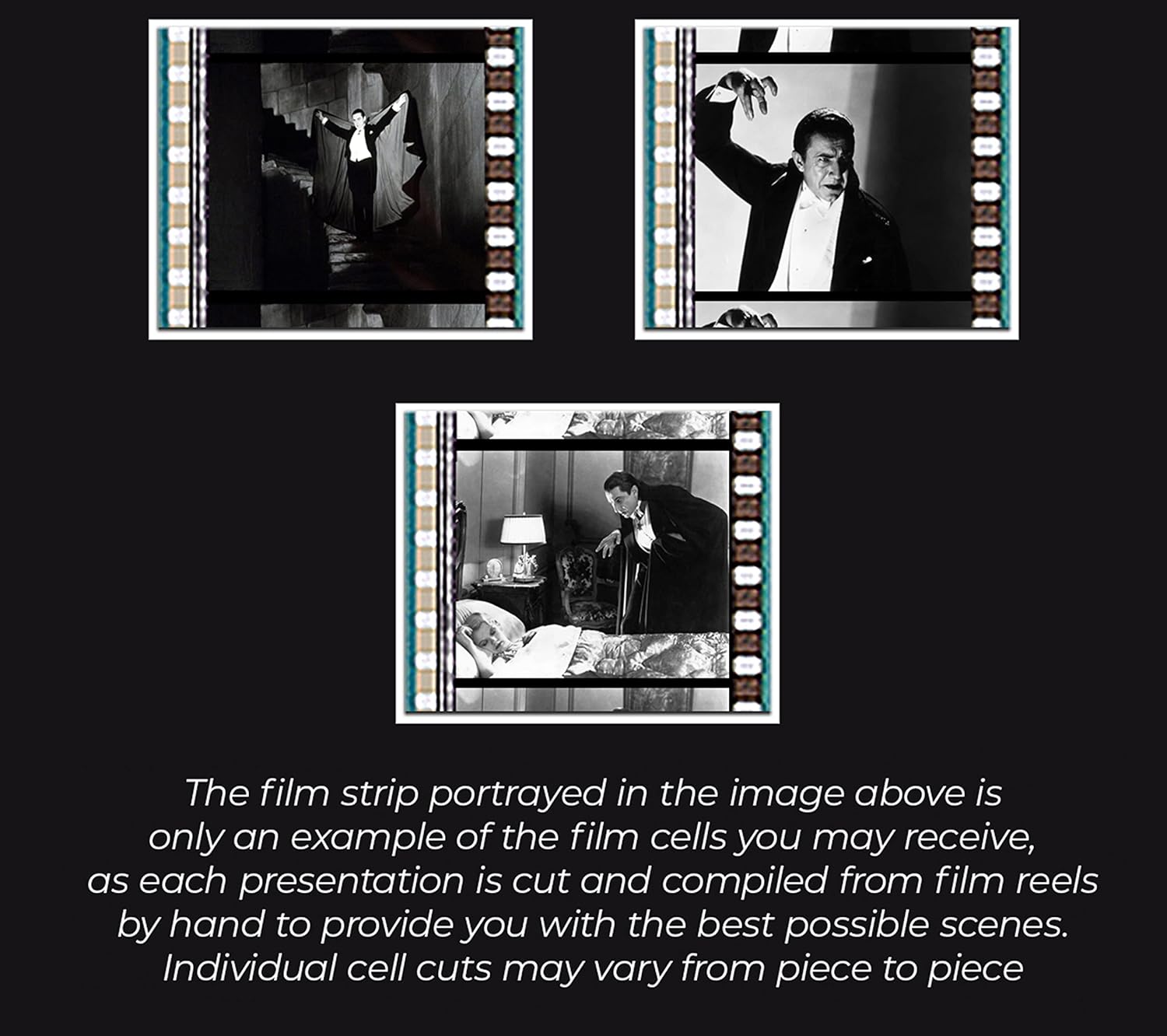 Dracula (Bela Lugosi 1931) Universal Monsters FILMCELLS Framed Wall Art Presentation -3x Clips of 35mm Film - 13x11 - Rare Collectible Series 3