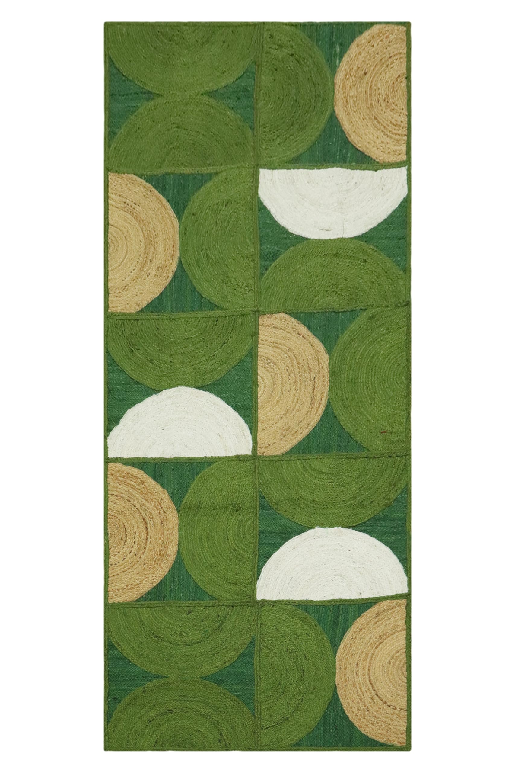 Tapis de couloir jute Kilim 12x3m grand tapis de maison tressé main vert