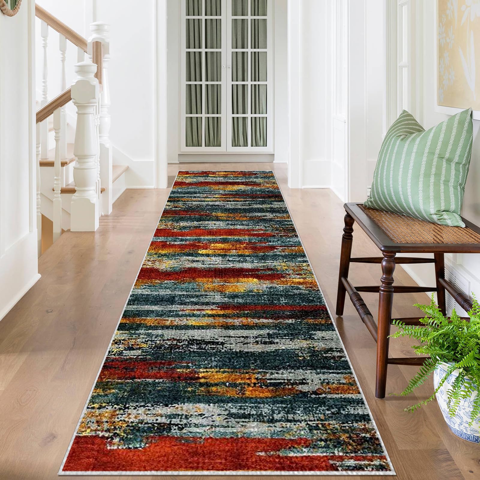 Bieżnik dywanowy na korytarz, antypoślizgowy, długi, 110 x 300 cm, chodnik wejściowy, do przedpokoju, zmywalny, z niskim runem, do przedpokoju, wytrzymały dywan podłogowy, chłonny, do kuchni, sypialni