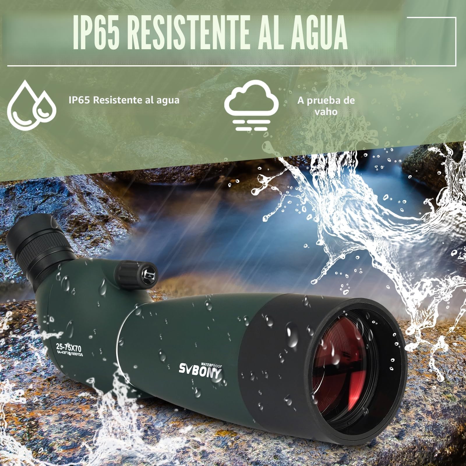 Svbony SV28PLUS Telescopio 25-75x70mm BAK4 FMC Rojo Vino con Adaptador de Teléfono