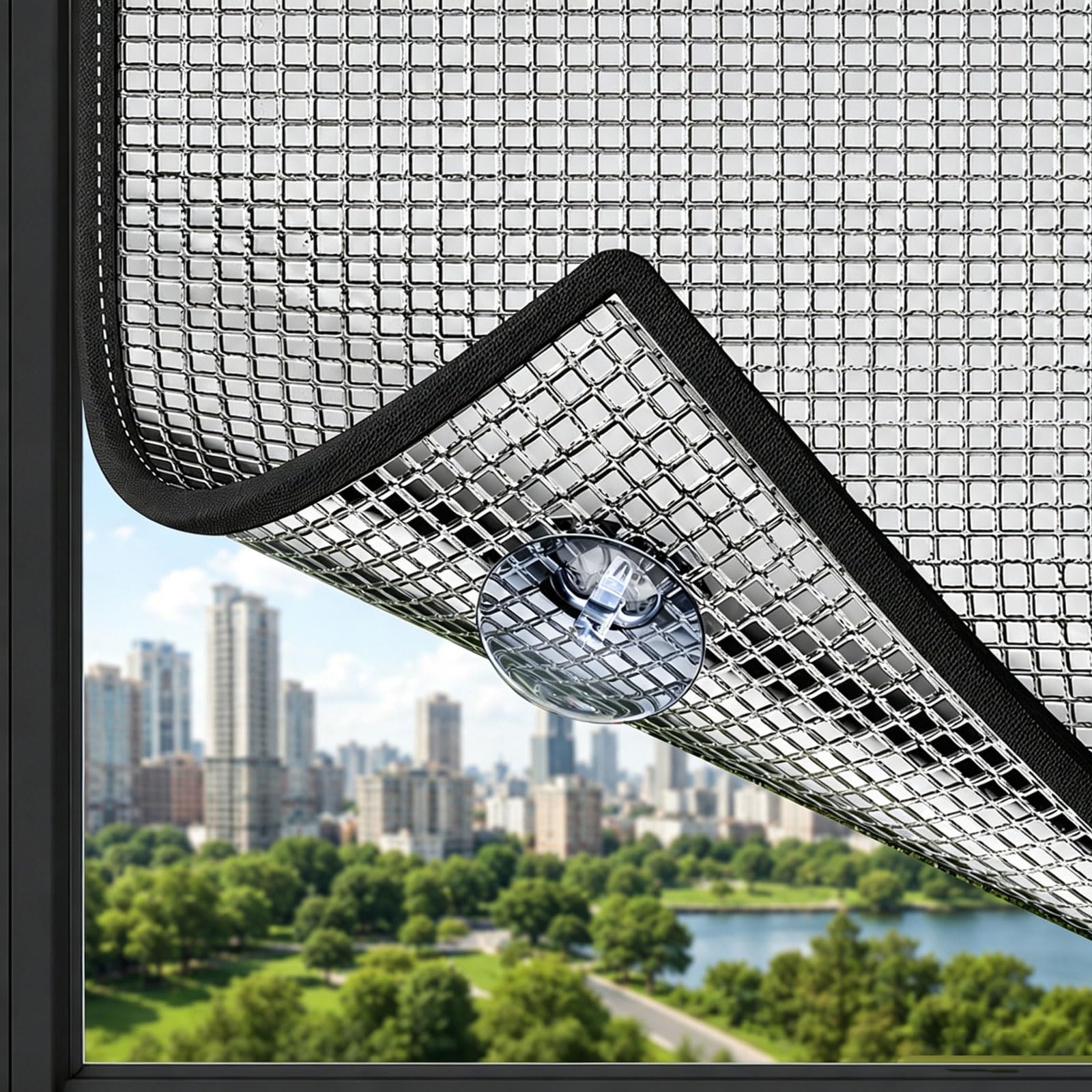 Sun Blocking Aluminum Foil Insulation Window Film Anti-UV Aluminum Foil Sun Blocking Privacy Window Film with Suction Cups Easy to Install for Bedroom Balcony Sunroom(A1,40x80cm (16x31in))