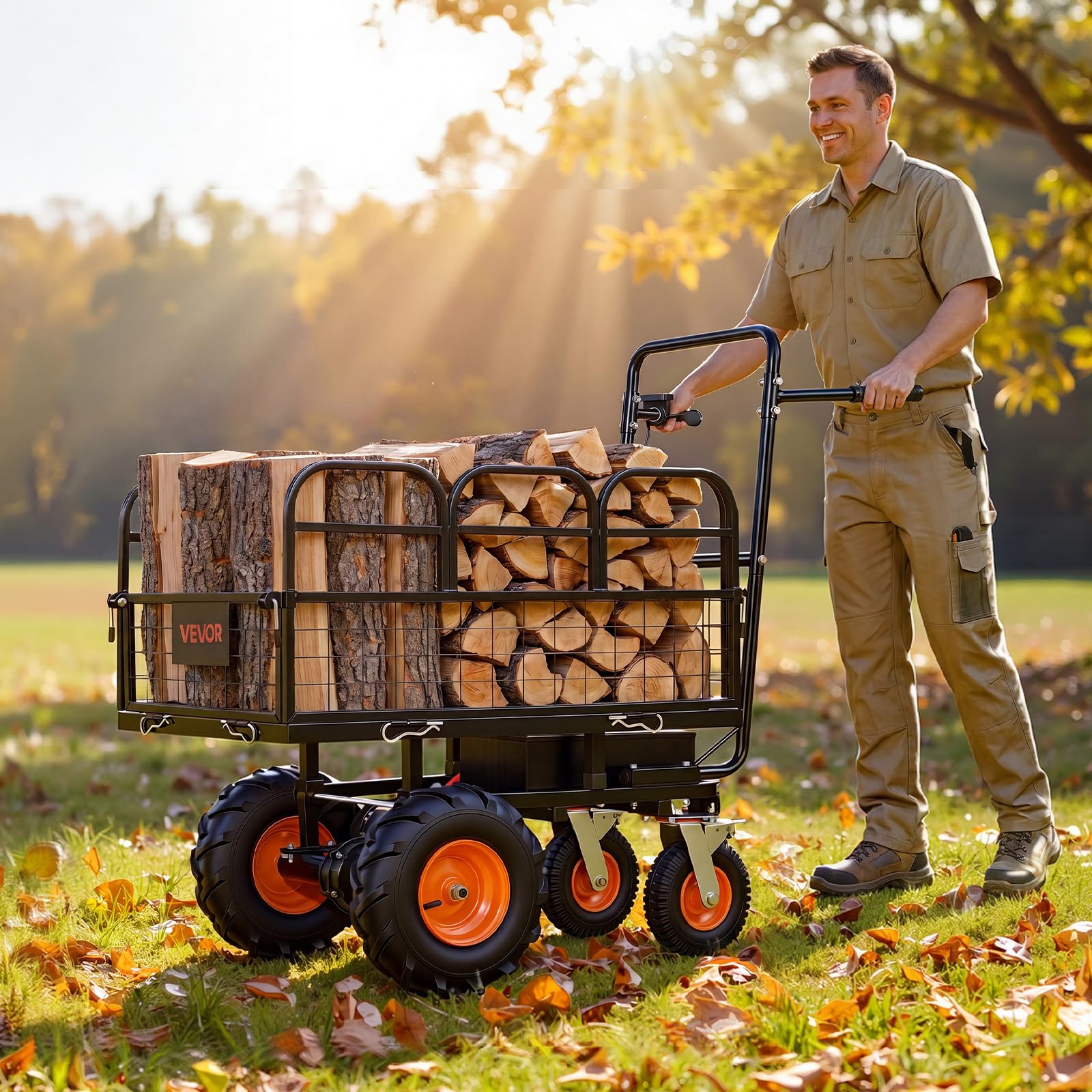 VEVOR Elektro Gartenwagen, 36V 432Wh Akku-Betriebener Elektrowagen, 500W Schubkarre mit 90°-Kippfunktion & Bremse, 300 kg Tragkraft, Robuster Stahl-Gartenwagen für Landwirtschaft & Hof
