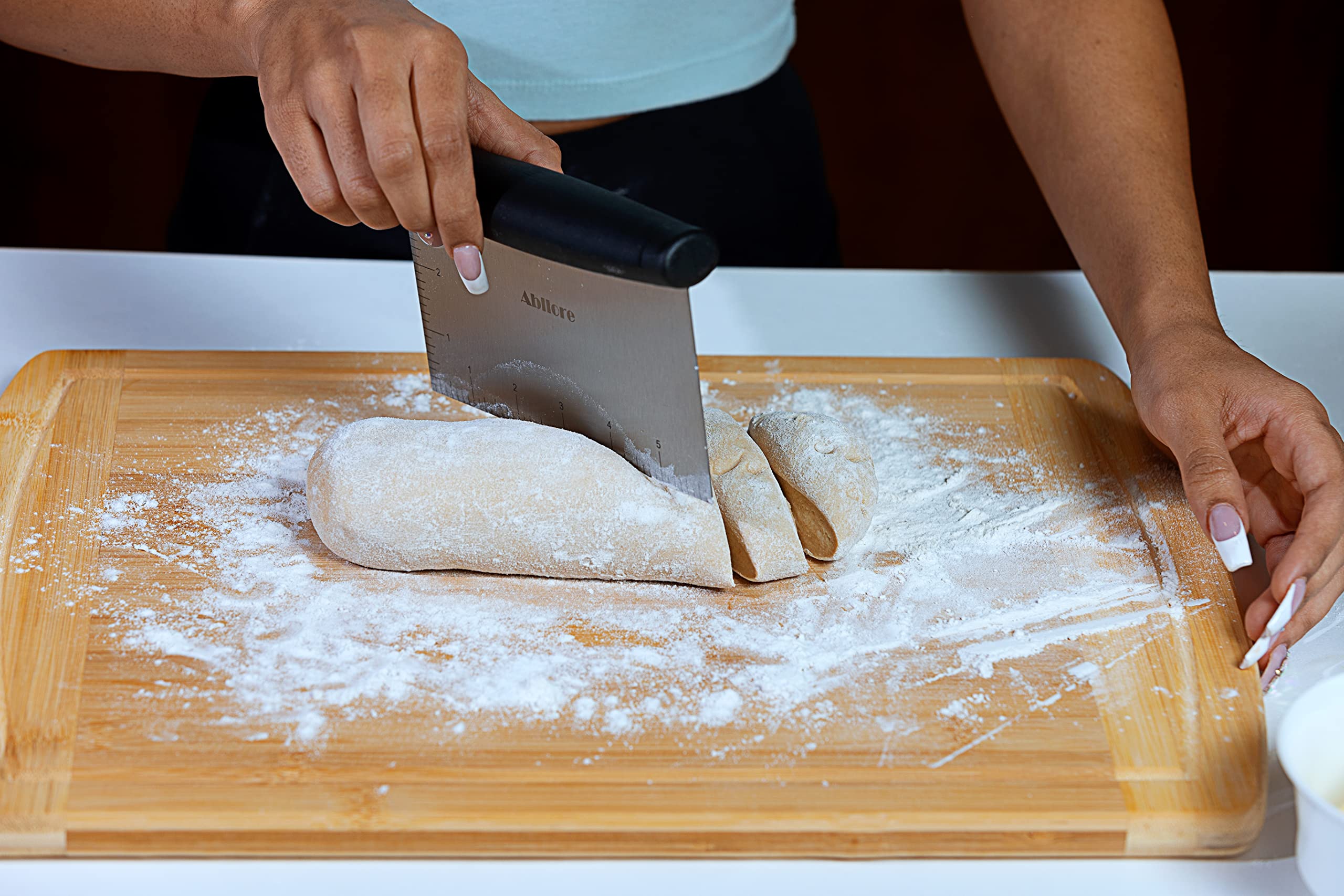 Abllore Dough Scraper & Bench Cutter - Multi-Use Kitchen Tool For Baking, Chopping, Measuring - Stainless Steel With Soft Grip Handle - View #11