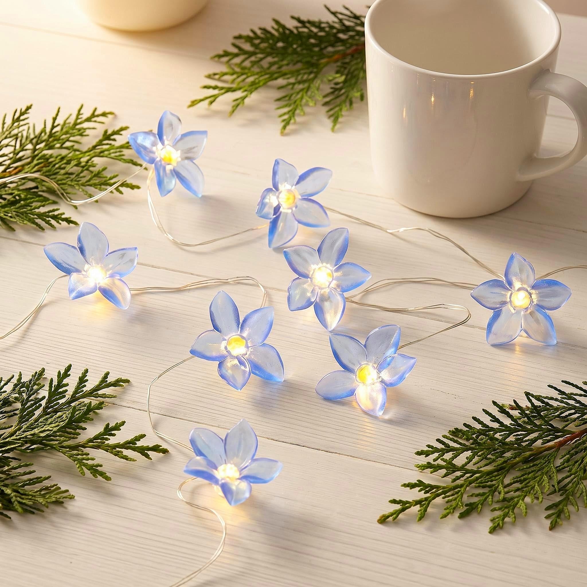 Hhmtaka Blue Flower Fairy String Lights 2M Lily Blossom Lights With 20 Led Battery Operated String Lights Spring Decoration With Timer For Indoors,Bedroom,Christmas Décor (Blue)