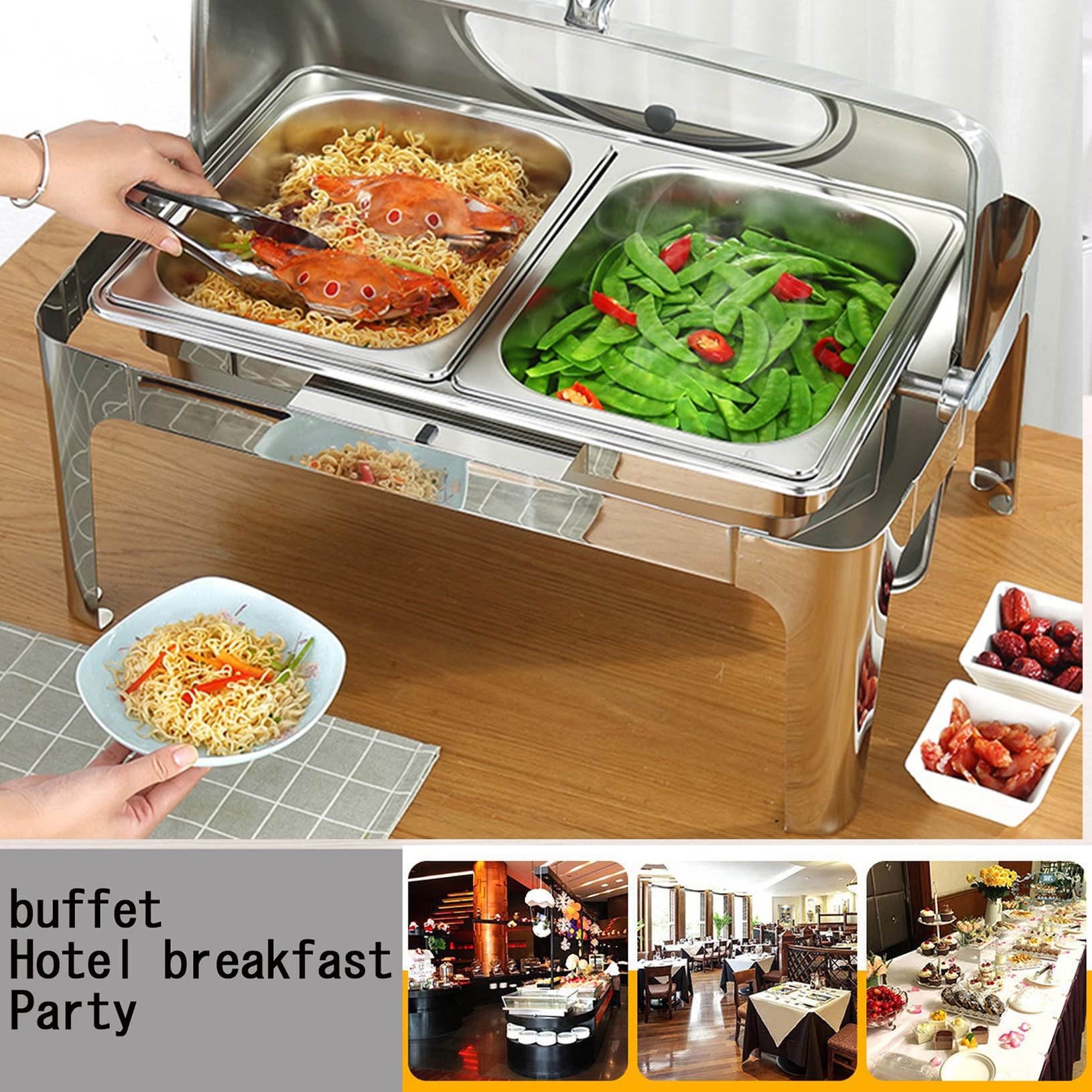 Calentador de Alimentos Calientaplatos de buffet de Acero Inoxidable Chafing Dish Servidor de buffet Termostato de temperatura,Bandeja Alimentos Calientes Función Mantenimiento Calor
