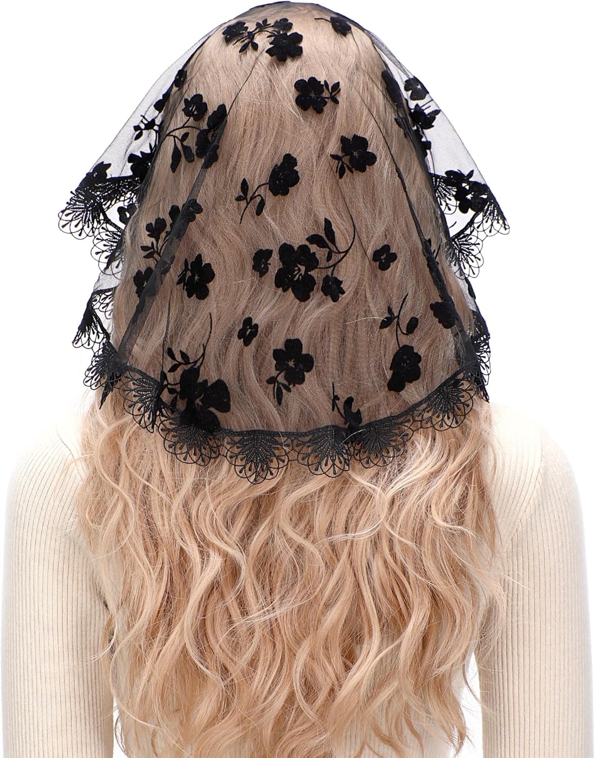 Mantveil Catholic Church Head Covering: Small Circle Floral Lace Mantilla Chapel Cap Veil Latin Mass Veils for Women Girls