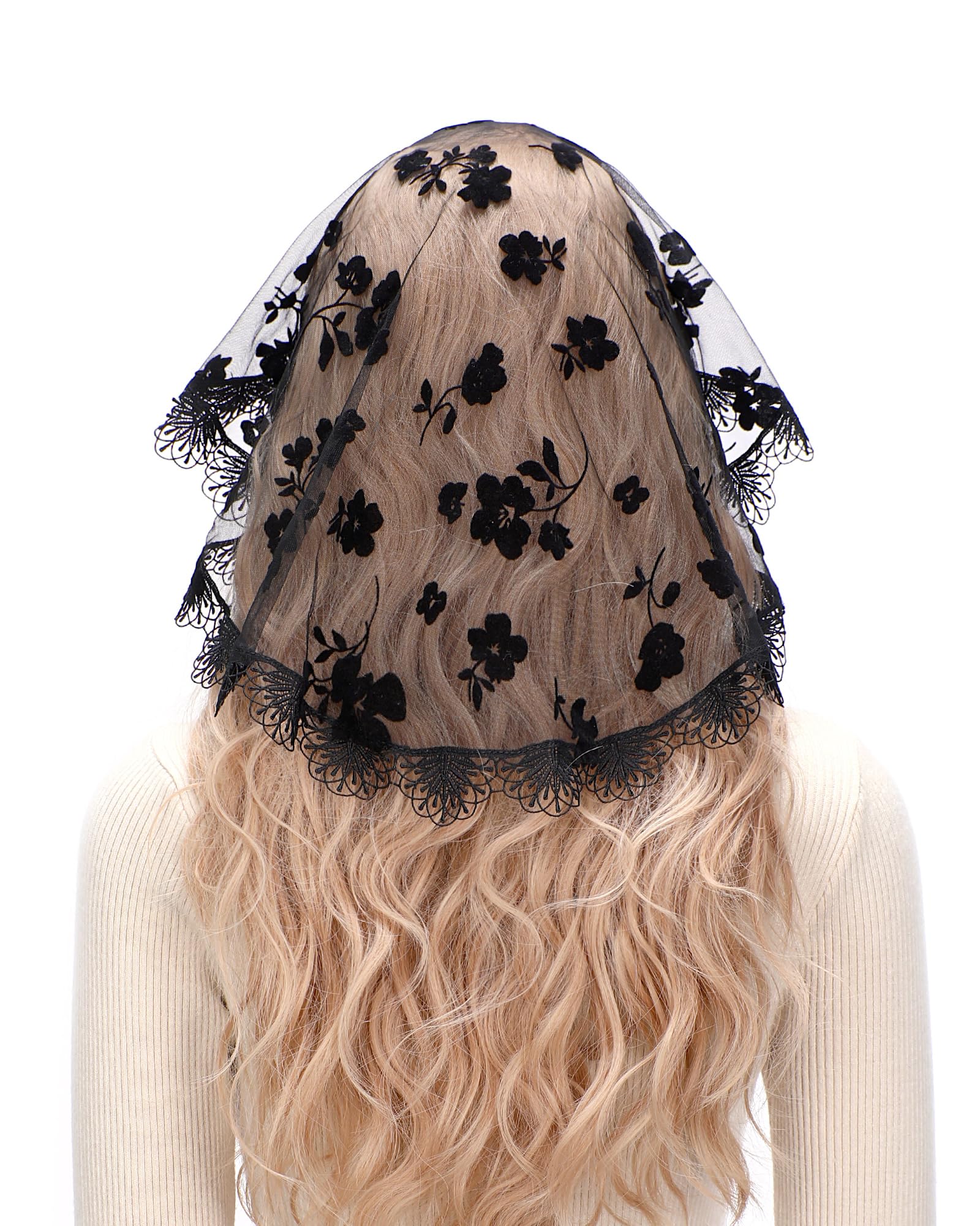 Mantveil Catholic Church Head Covering: Small Circle Floral Lace Mantilla Chapel Cap Veil Latin Mass Veils for Women Girls