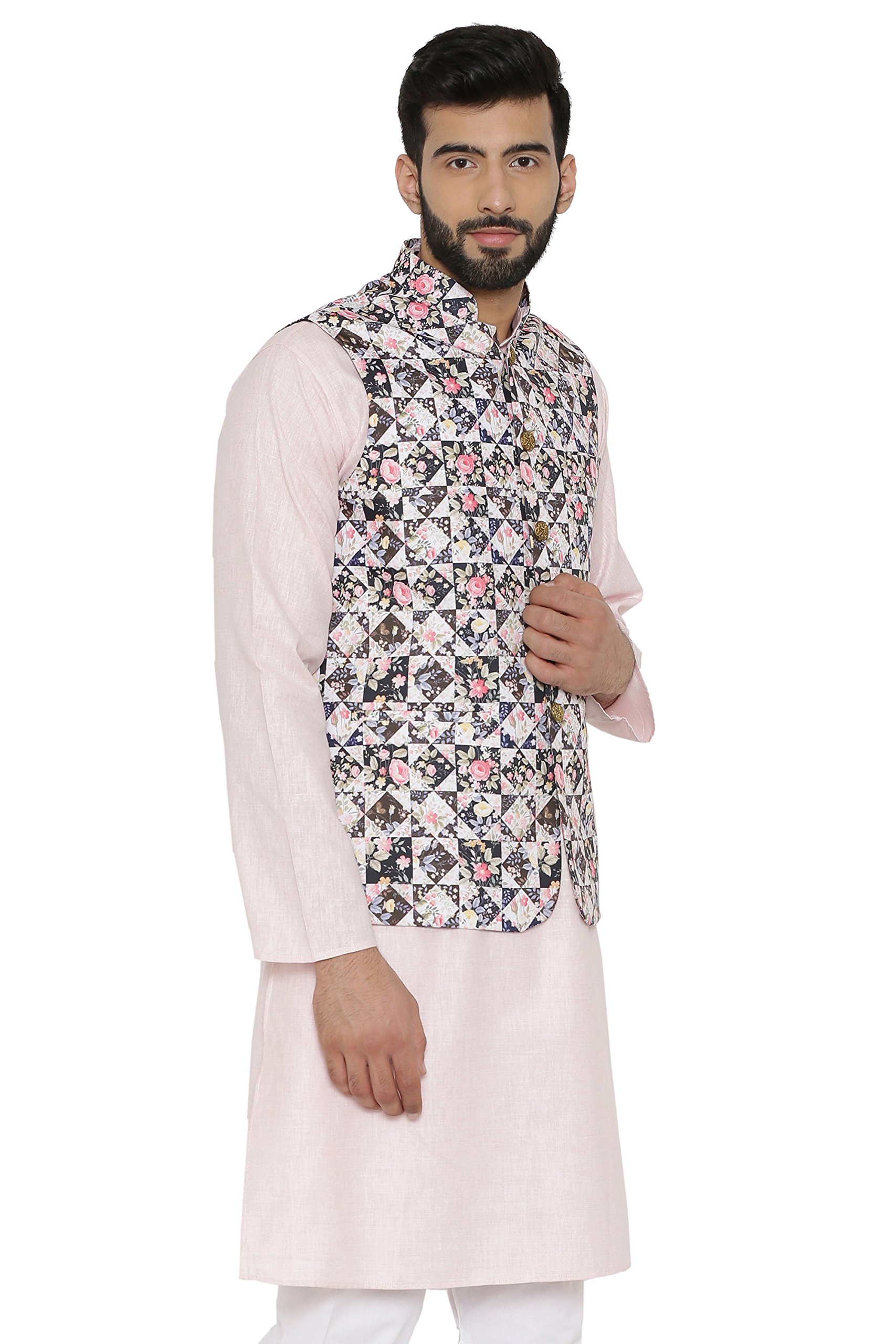 WINTAGE Men's Printed Nehru Jacket Vest Waistcoat 2