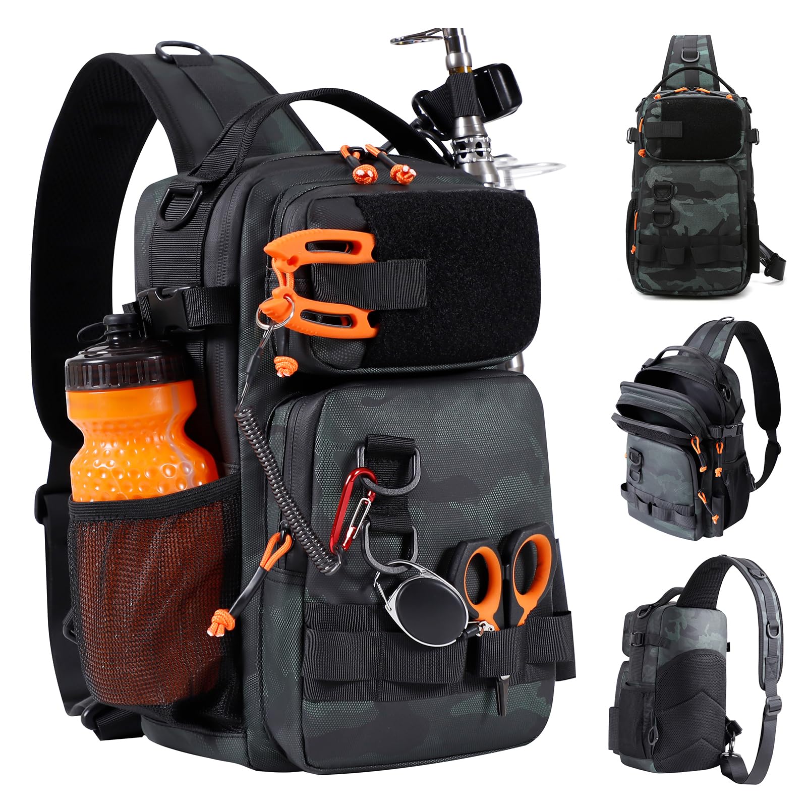 NEW VIEW Fishing Sling Bag, Waterproof Sling Pack with Rod Holder, Versatile Storage Fly Fishing Bags for Men, Small Shoulder Pack for Streams &