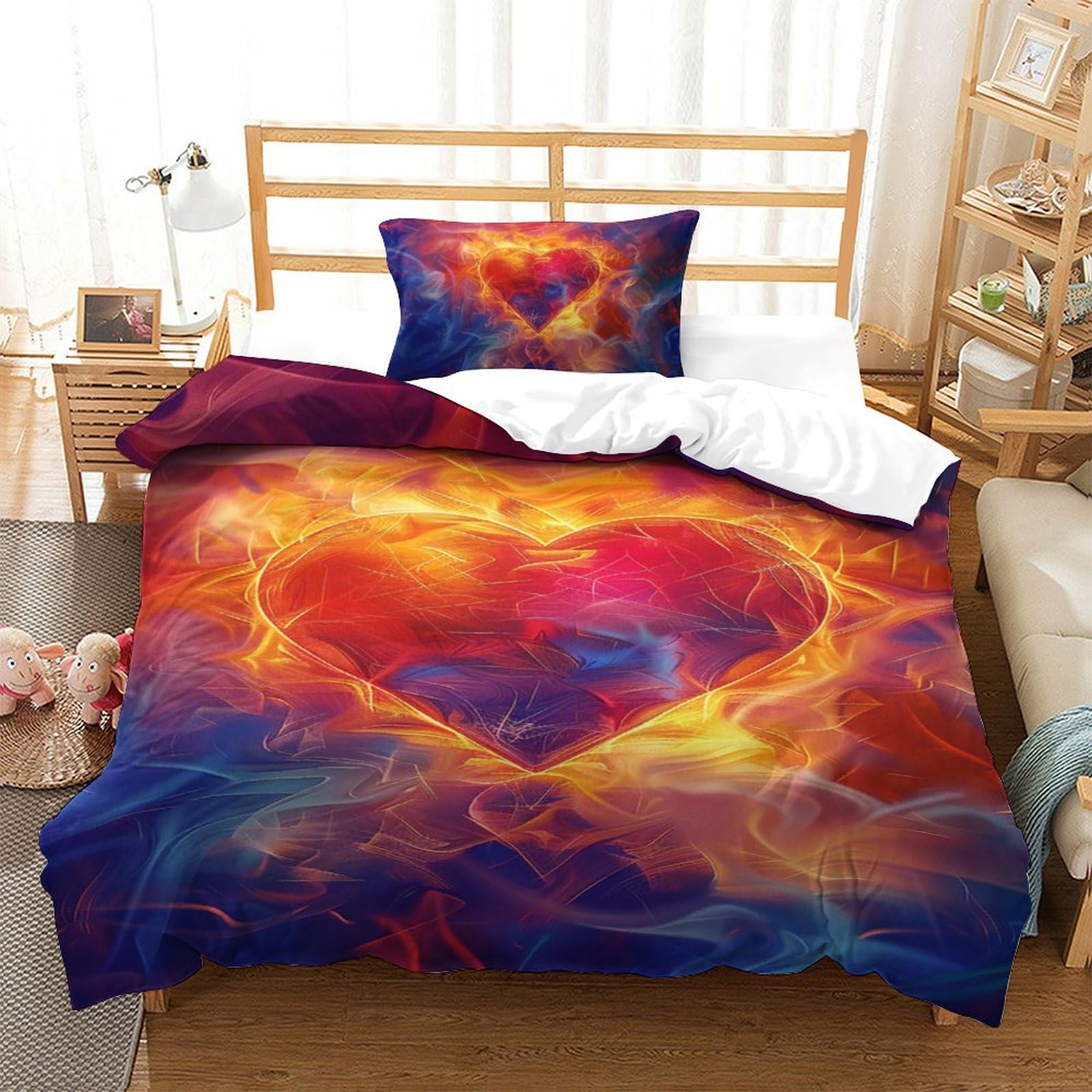 Housse de couette 3D zippée en microfibre Flame Amour 135x200 pour un lit infroissable