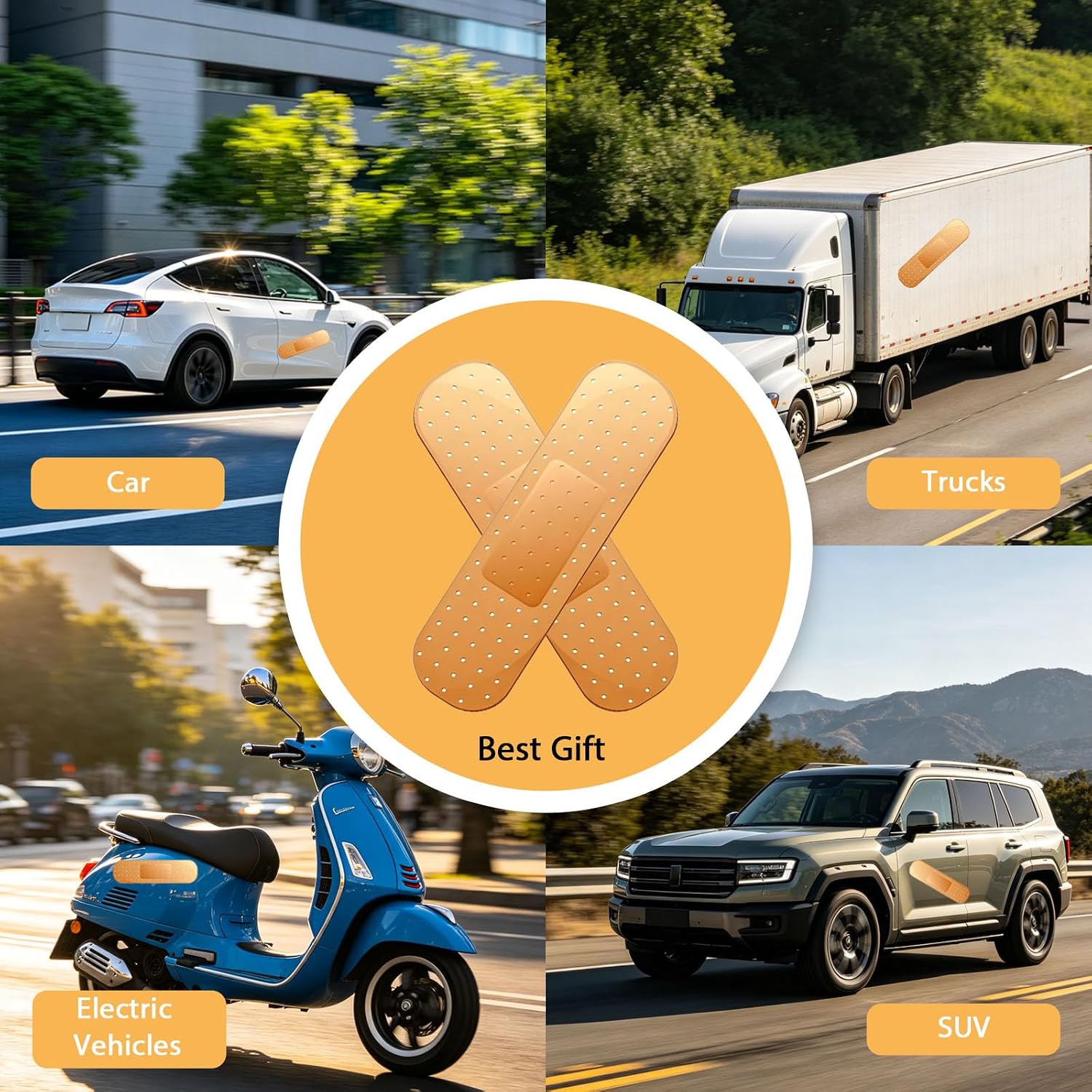 2PCS Car Bandaid Sticker, 24 x 6.6 Inches Funny Automotive Decal, Giant Bandaid Sticker Universal for Vehicle (Beige) image 5