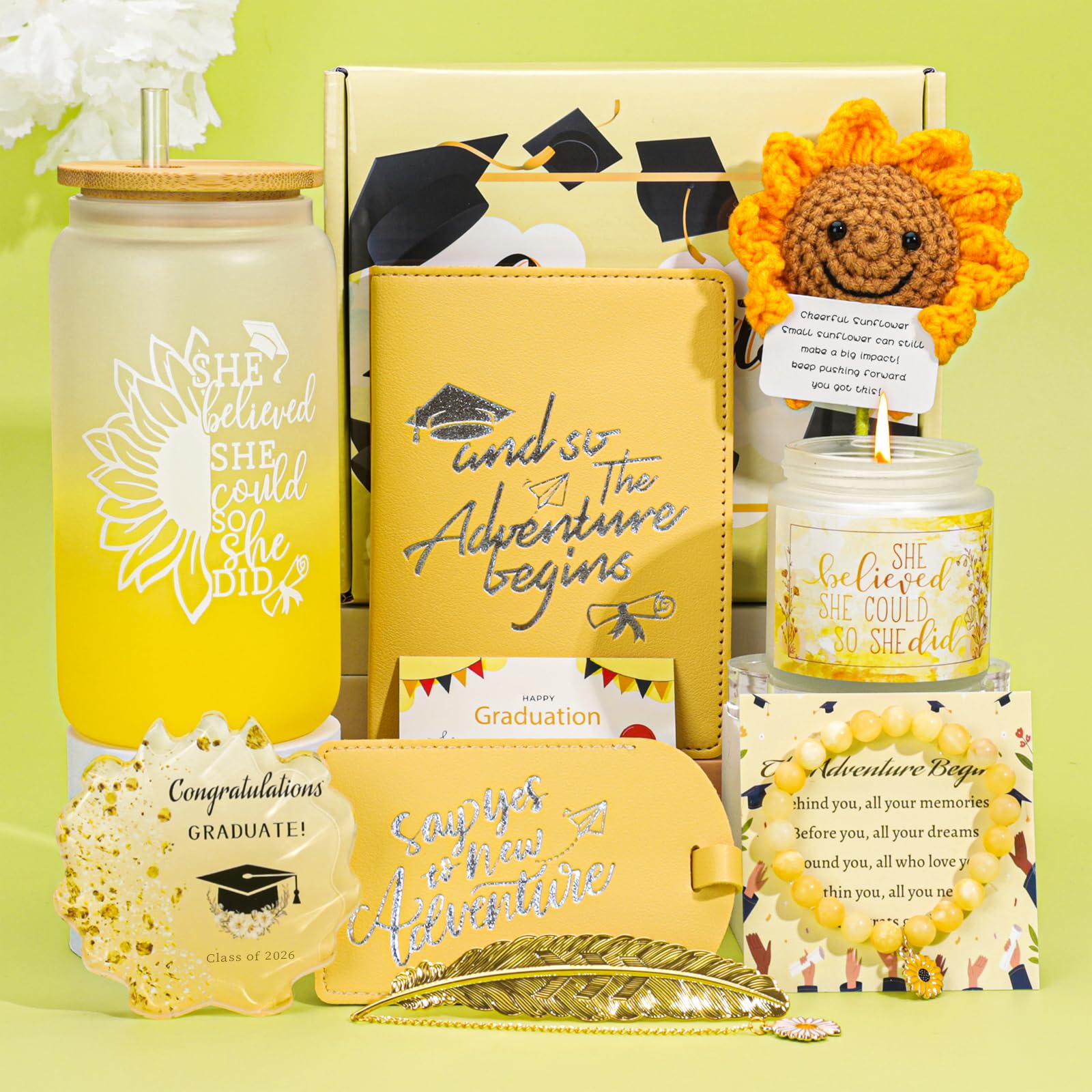 Graduation Gift for Her 2026,She Believed She Could So She Did,Congratulation College High School Glass Cup Candle Graduation Box