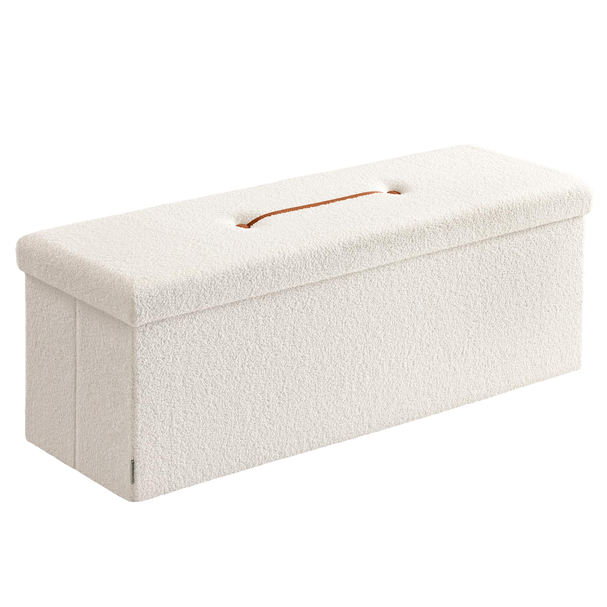 SONGMICS Puff Almacenaje, Baúl Plegable, 38 x 110 x 38 cm, Banco Almacenaje, Banco de Pie de Cama, Soporta hasta 300 kg, para Sala de Estar, Dormitorio, Entrada, Blanco Crema LSF097W01V1