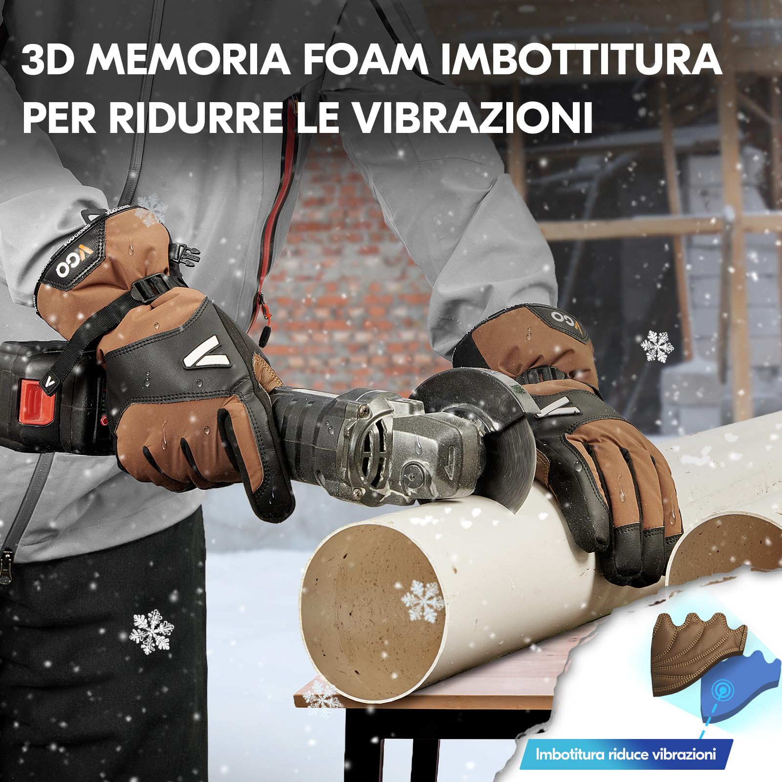 Vgo... Invernali Guanti Uomo Impermeabili, Termici Guanti Touchscreen -20C° Multifunzioni per Magazzino Frigo Scooter Legnameria Sci d'Inverno, 1 paio