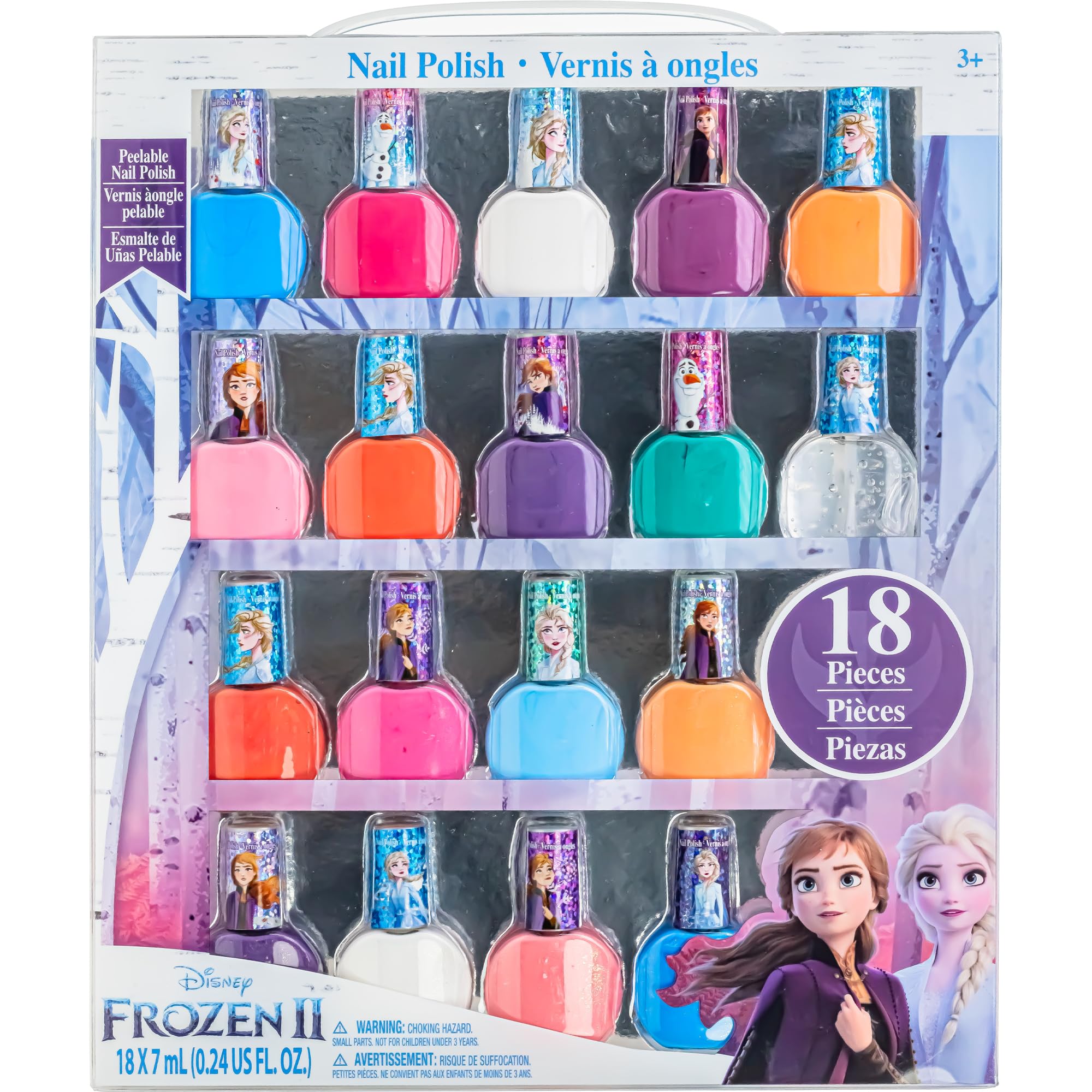 Townley Girl Disney Frozen Elsa Anna Non-Toxic Peel-Off Water-Based Safe Quick Dry Nail Polish |Gift Kit Set for Kids Tweens Girls, Glittery and Opaque Colors| Ages 3+ (18 Pcs)