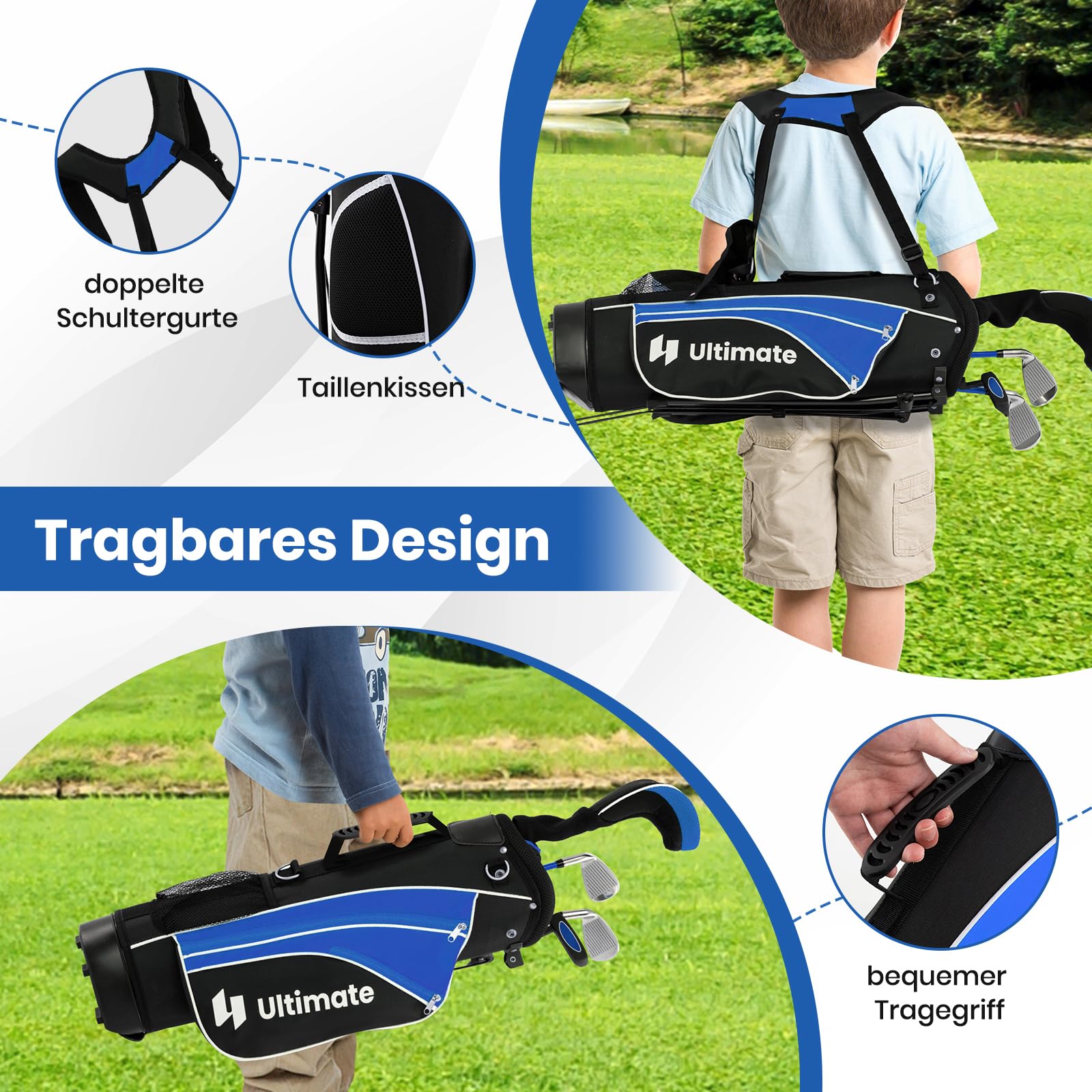 GOPLUS Kinder Golfschläger Set,Rechtshand Golfschlägersätze mit 3 Fairway, 7/9 Eisen, Putter, Schlägerhaub,Standtasche, leicht und sicher, ideal für Jungen und Mädchen