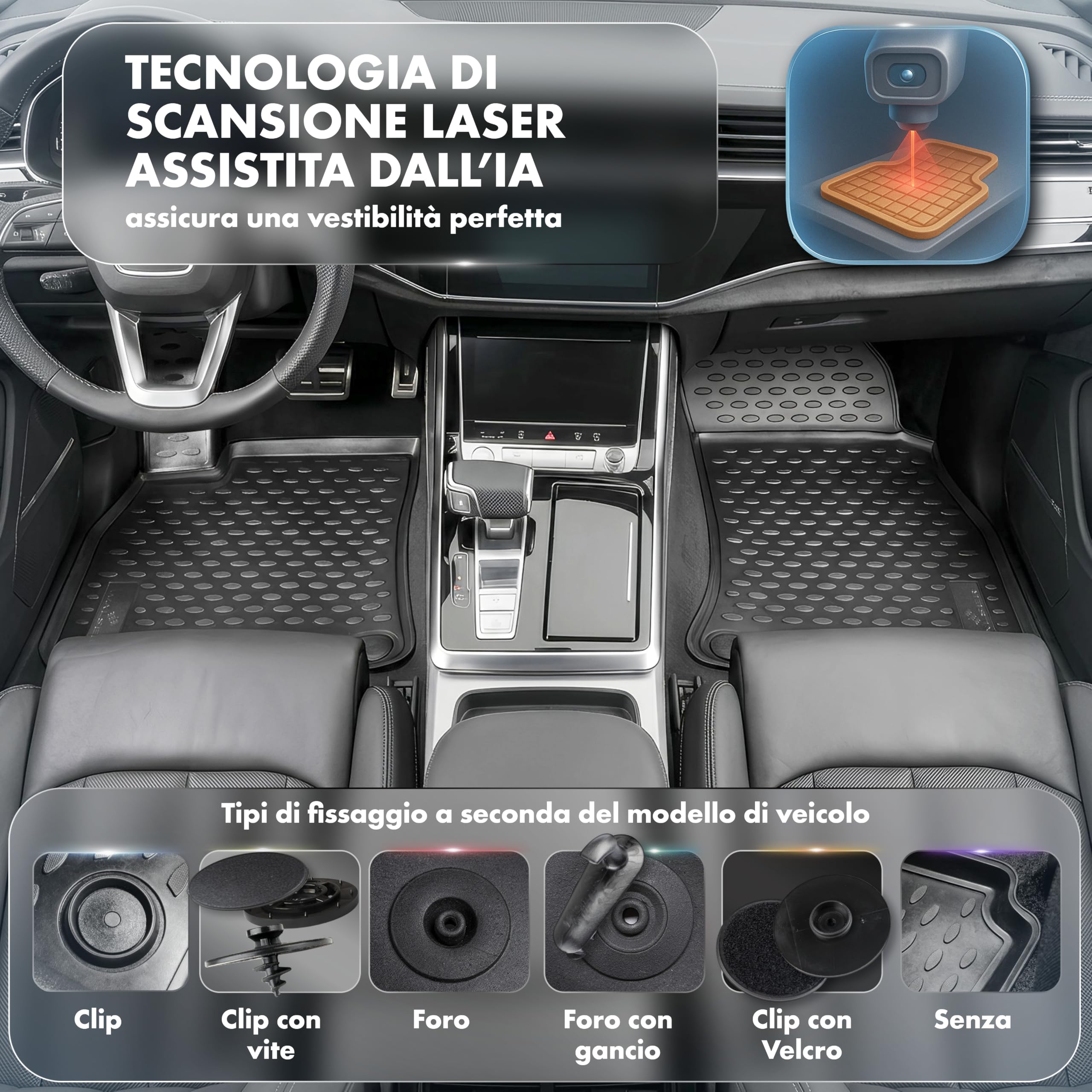 WALSER Tappetini in gomma per auto XTR su misura compatibile con VW Multivan T5 04/2003-08/2015, VW Multivan T6 04/2015-2019
