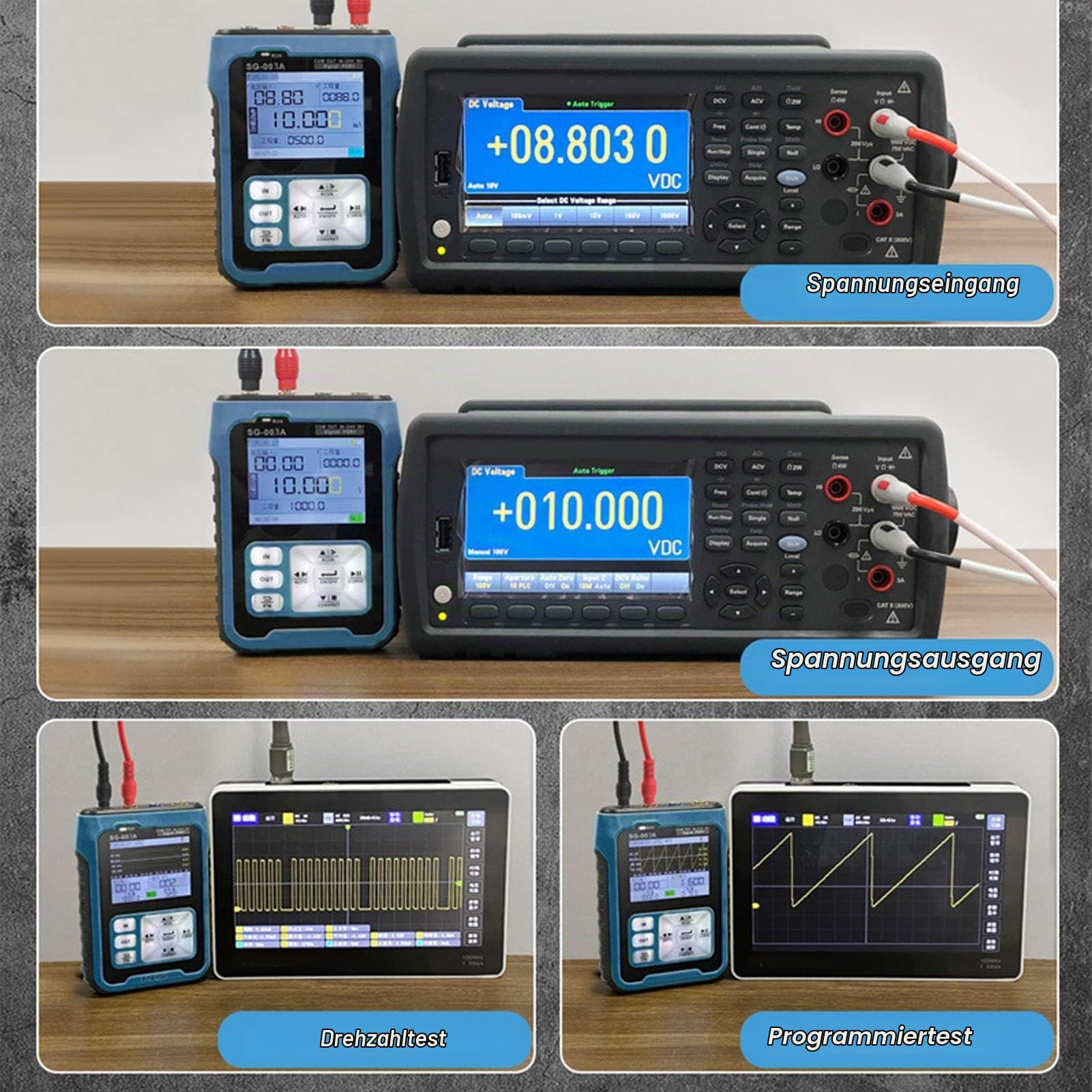 SG 003A Multifunktionaler Signalquellengenerator, Mehrere Signalmodi Automatische Ausgangsfunktion 2,4 Zoll Digitalanzeige Spannungs Frequenzgenerator für SPS System Debugging EU Stecker 100‑240V