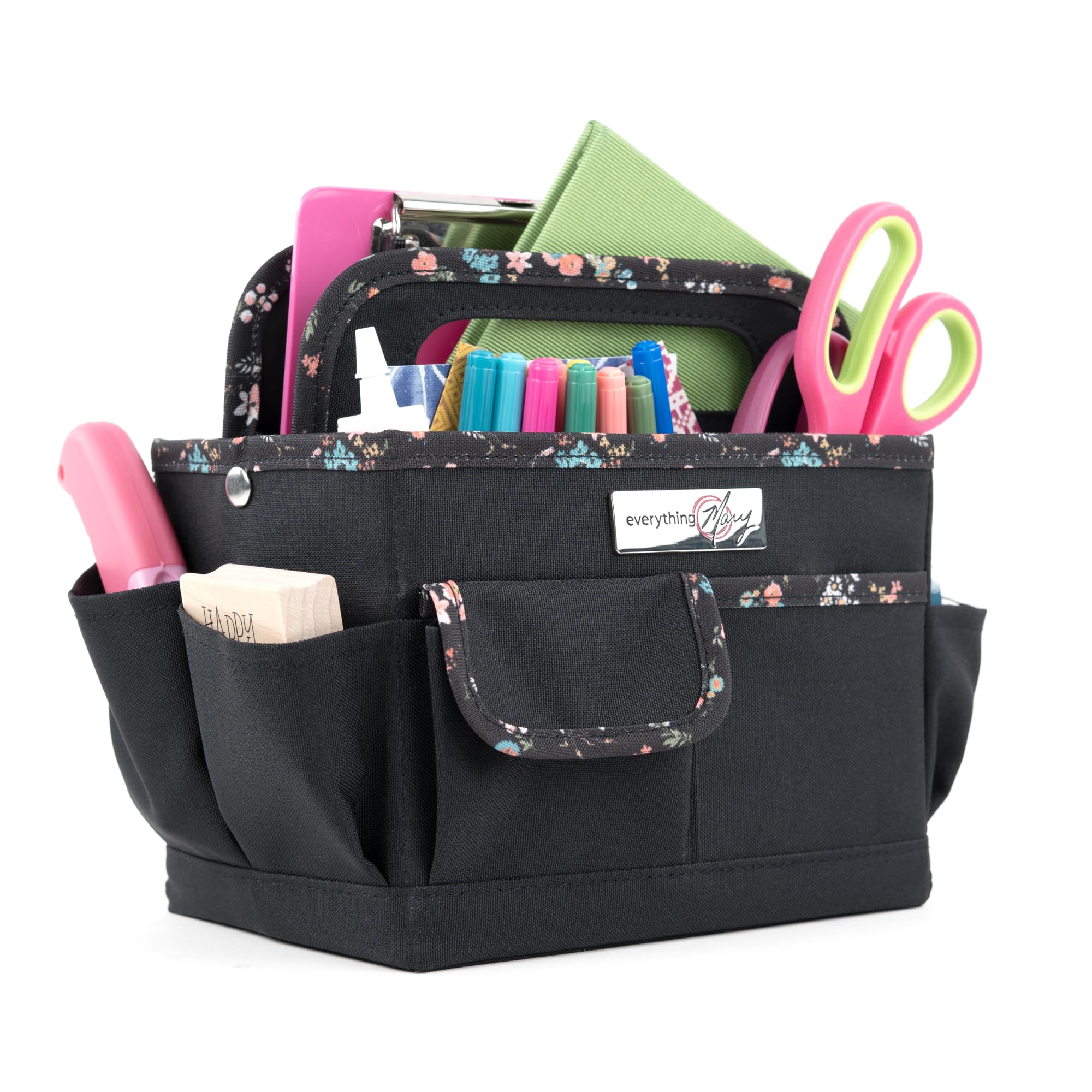 Everything Mary Craft Caddy, Black & Floral - Art Storage for Supplies & Crafts - Supply Organizers Tote for School Classroom, Office, and Home -