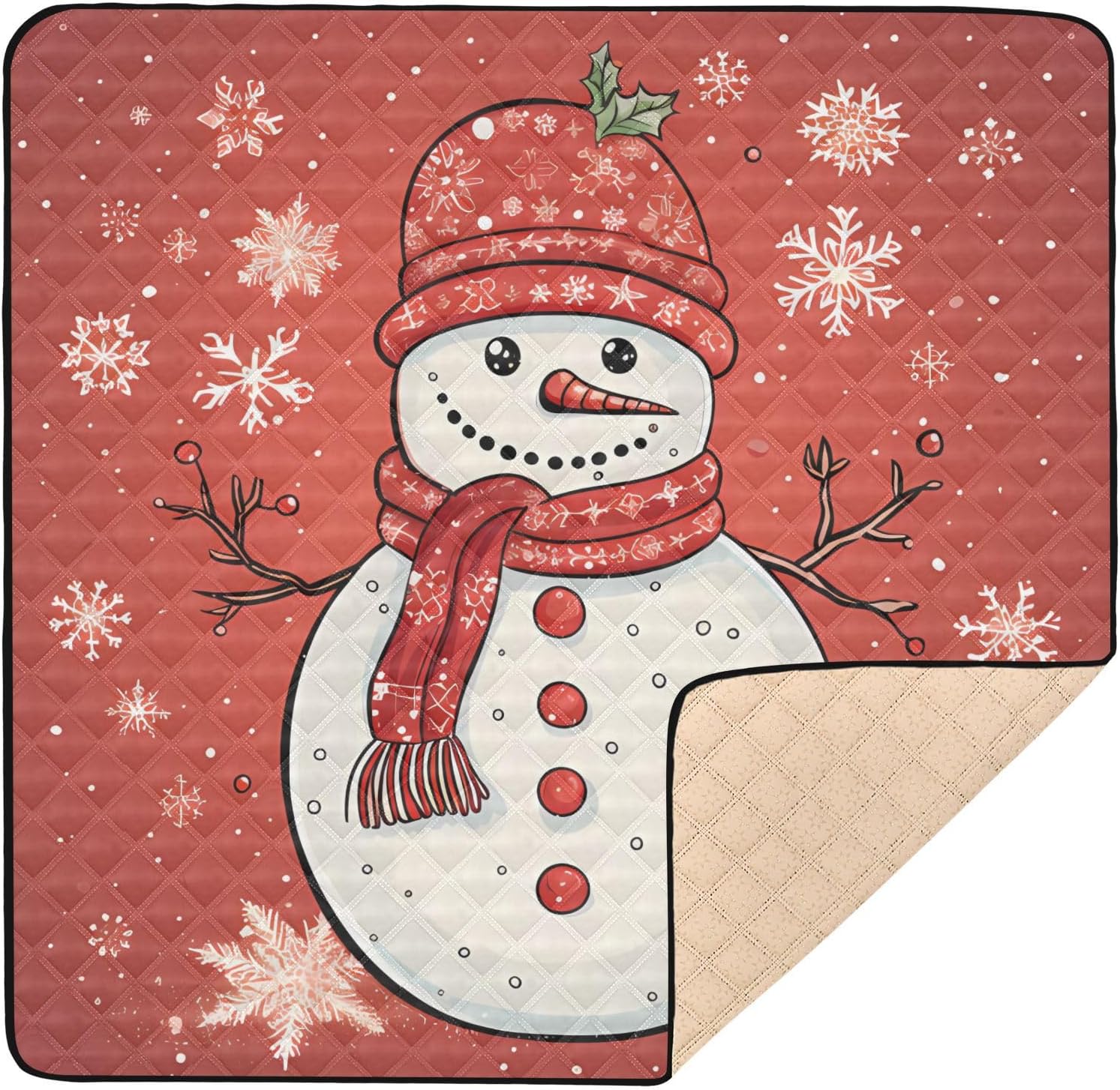 senya Foldable Baby Play Mat Non-Slip Cushioned Baby Playmat Floor Mat Thicker One-Piece Crawling Mat Christmas Cute Snowman for Infants,Babies,Toddlers