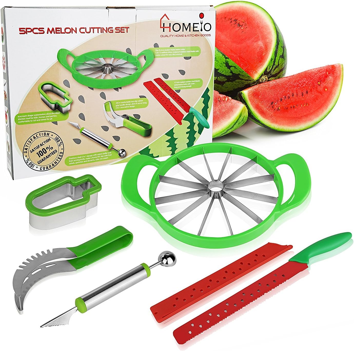 5 in 1 Melon cutting set- Watermelon Slicer, Melon Baller, Apple Corer, Speciality Fruit Knife, Ice Cream Shaped Cutter-Kitchen Utensils and Accessories