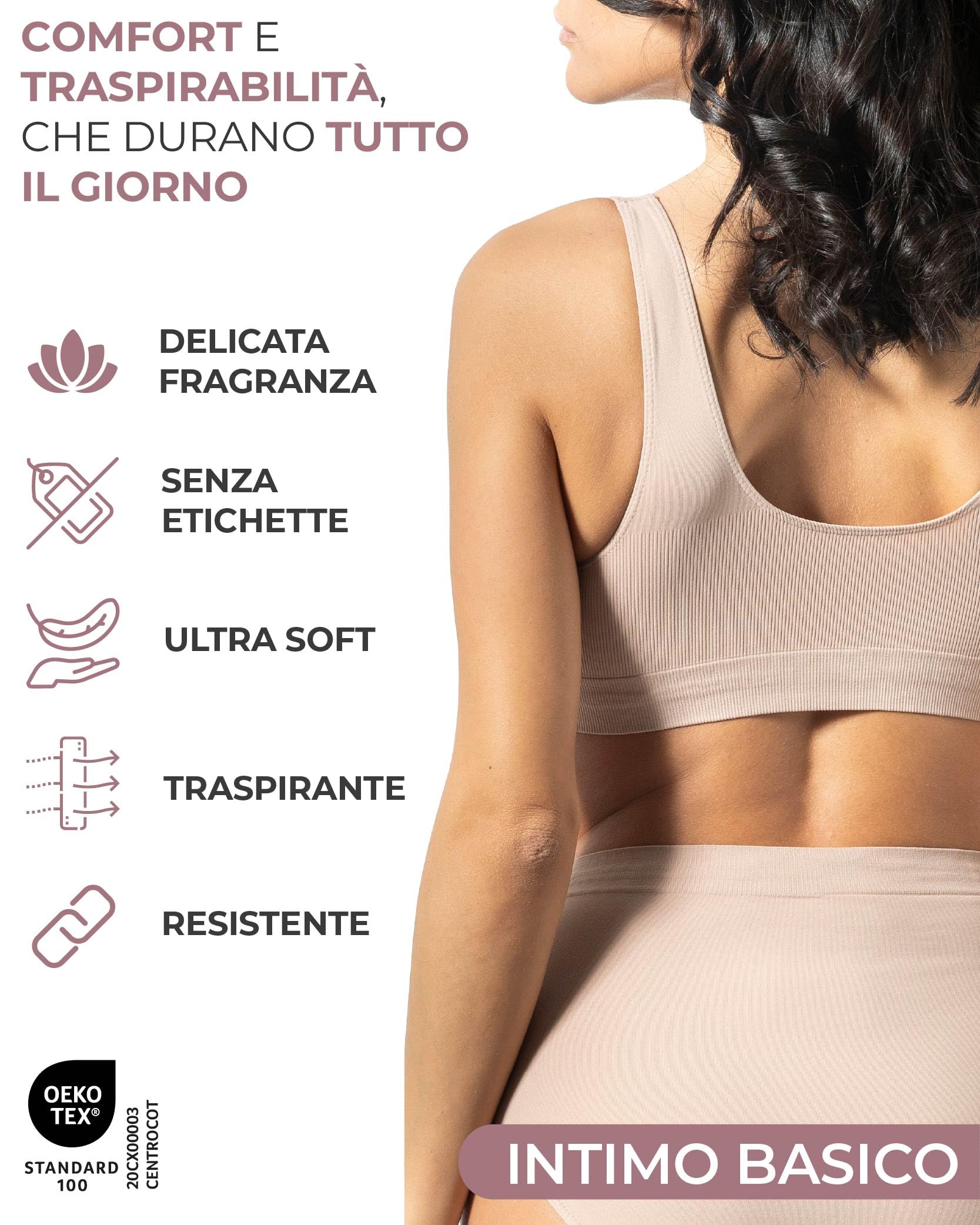Risalti Reggiseno Senza Ferretto Spalla Larga 3 pz - Bralette Donna Senza Cuciture ed Etichette, Reggiseno Donna in Microfibra Elasticizzata, Brassiere, Top Morbido, Intimo - Made in Italy