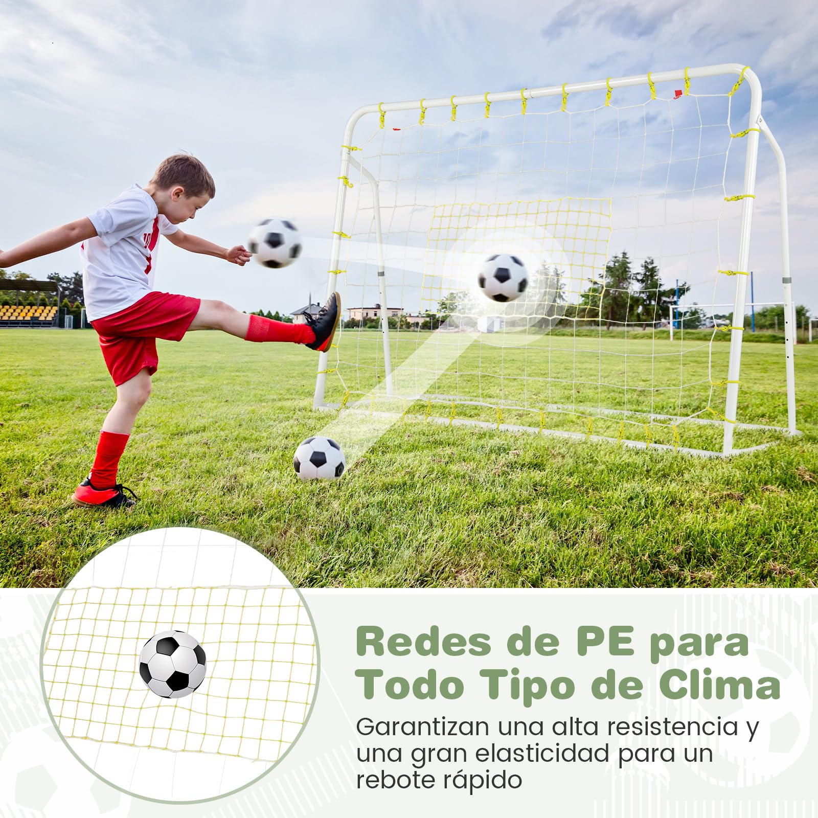 COSTWAY Porteria Futbol Niños, 187 X 122,5 cm, 2 en 1 Porteria Futbol Jardin con Red de Rebote Y Red de Fútbol, Ángulo Ajustable, para Niños y Adultos