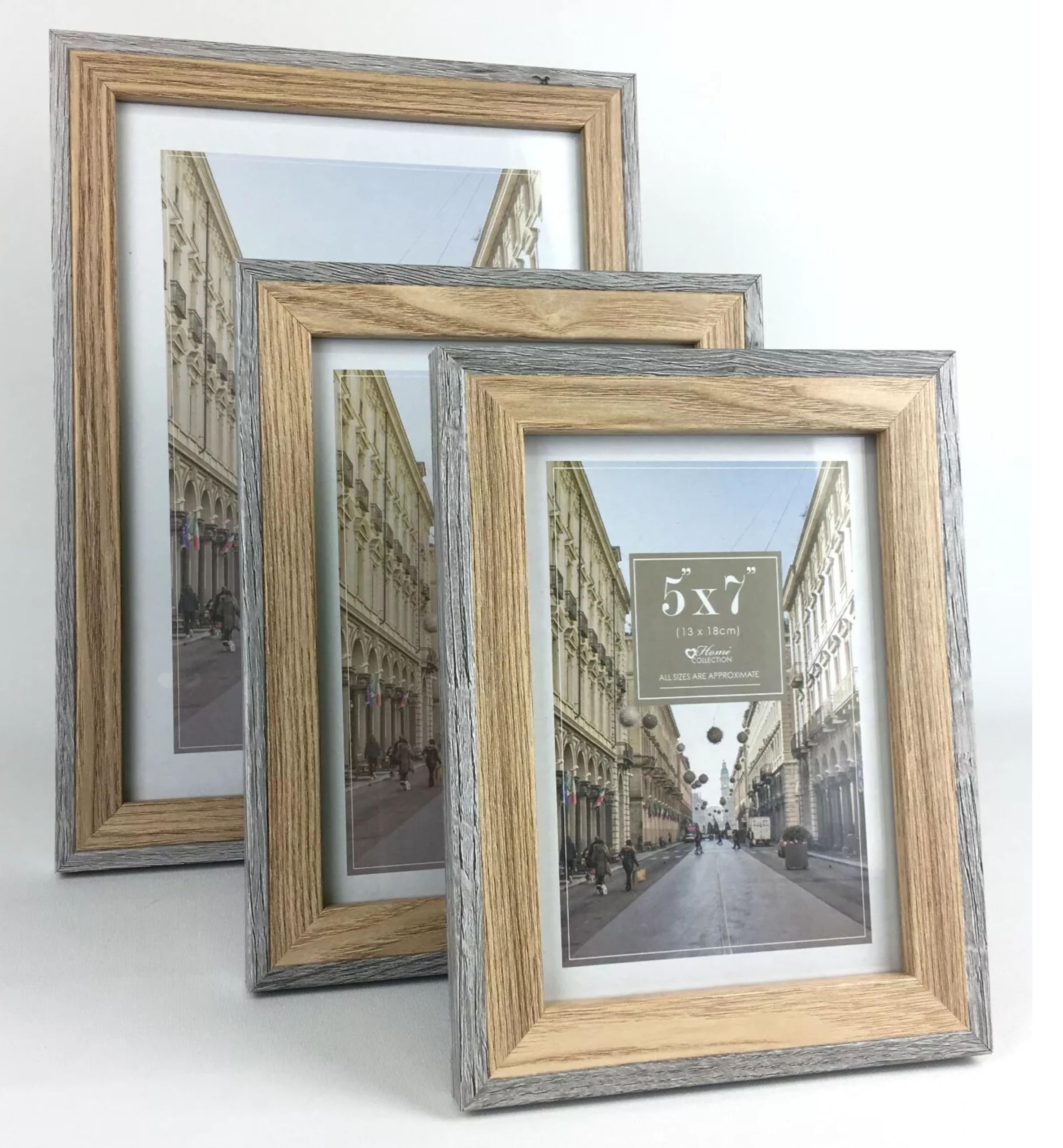 Photo Frames, Wooden Frame A4, 8x10, 6x8, 7x5, 6x4, Wall Desk Mountable 2 tone Grey & Oak, Home Office Living Room Pictures, Certificate, Wall Art, photos Frame (Country Rustic, Grey/Oak, 5 X 7)