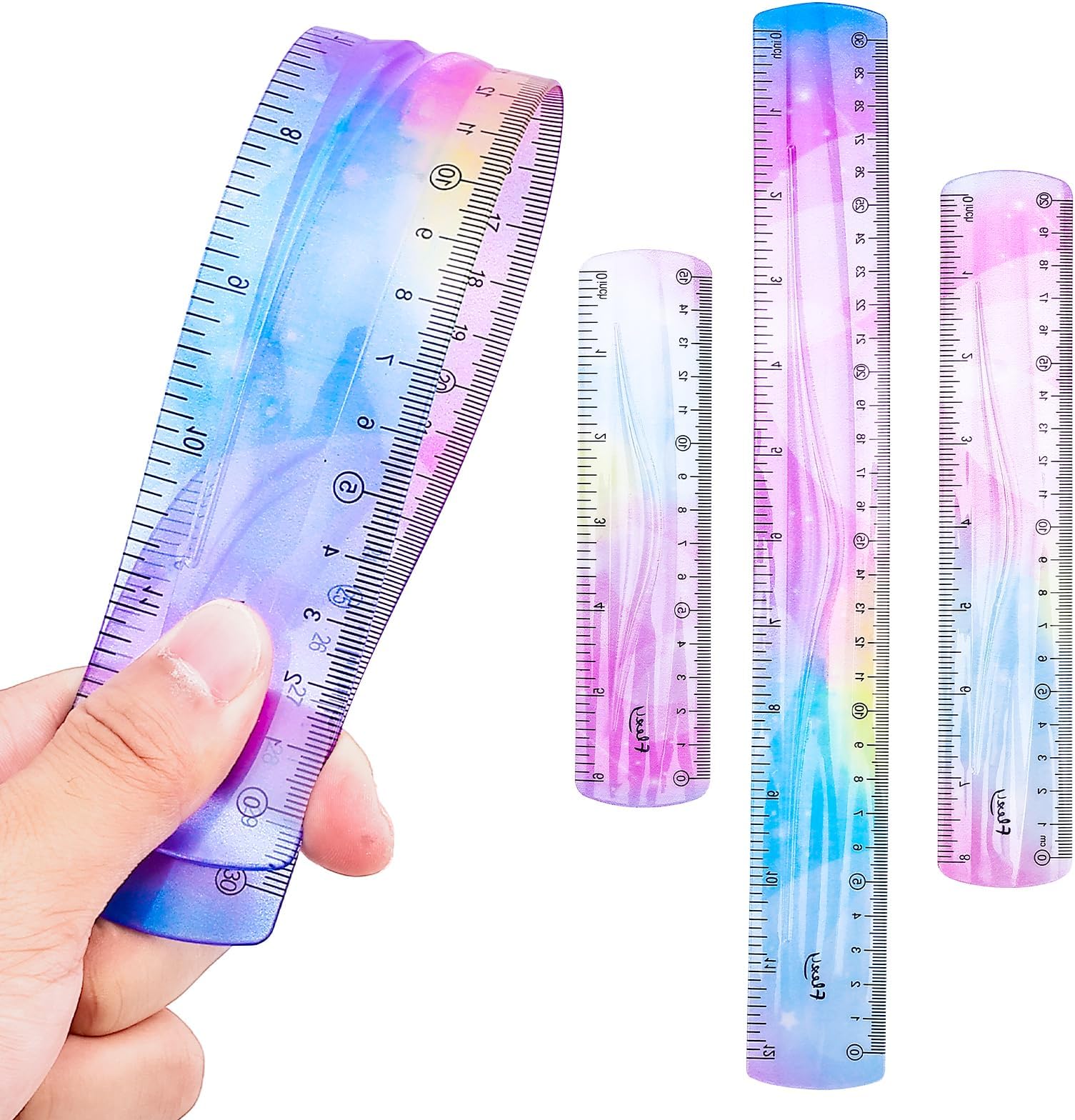 2-Pack Flexible Rulers - 8 Inch Bendable PVC Shatterproof Straight Edge Gradient Colored
