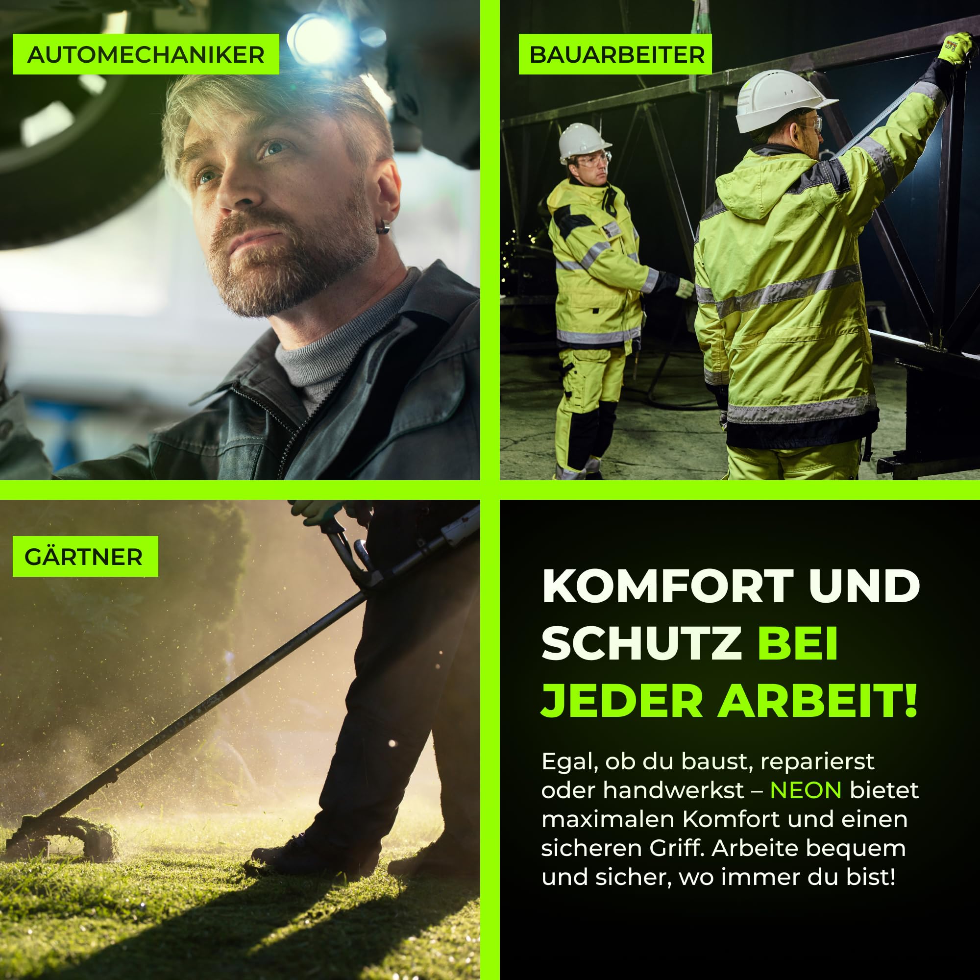 Reflektierende Arbeitshandschuhe Herren mit Rauh Latexbeschichtung (24 Paar) - Schutzhandschuhe für Baustelle und Werkstatt - Strapazierfähige Gartenhandschuhe - 9 - L - Neon