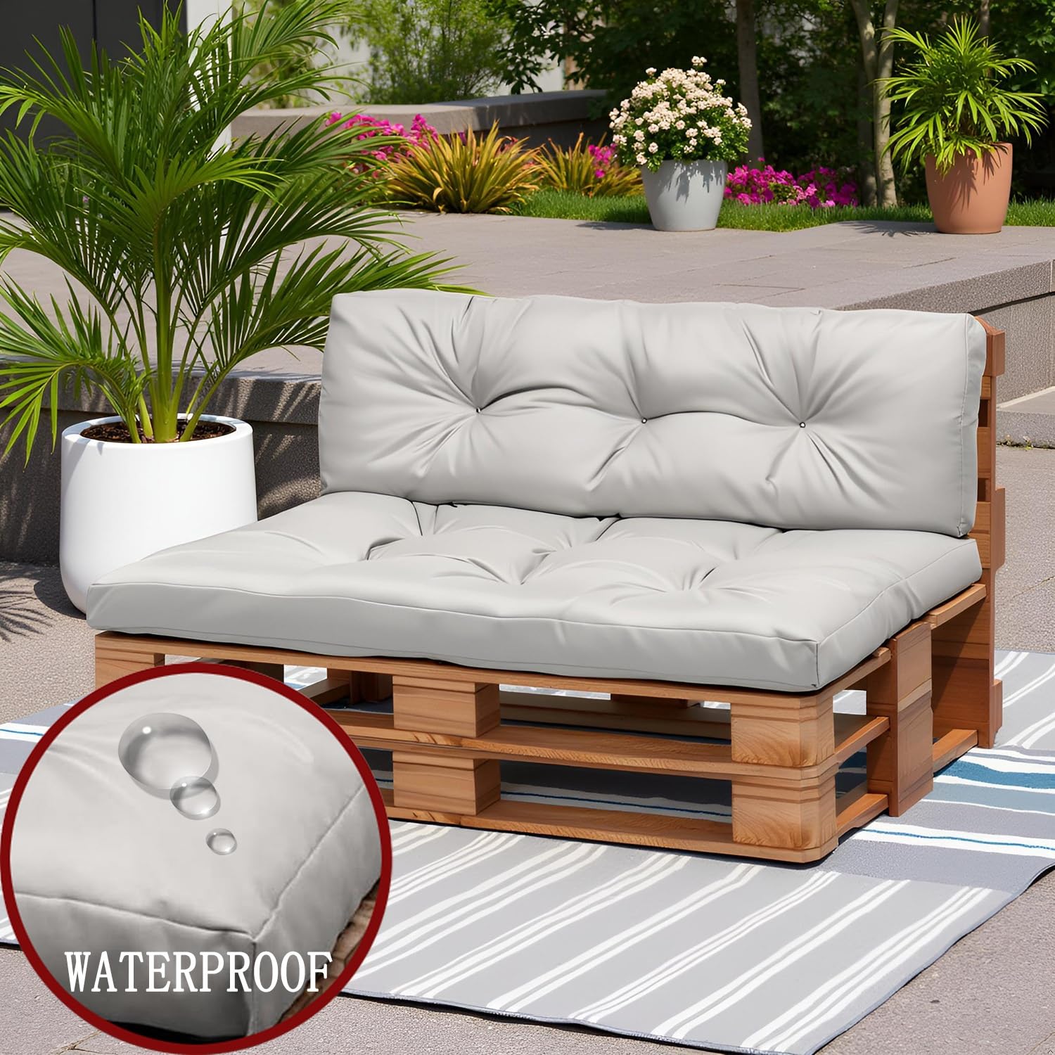 Cojines Palets 120×80 120×60 80×60 100×60 Exterior 2-Piezas Cojín de Palé Impermeables Cojines for Sofas de palets Asiento, Respaldo de Jardín y Terraza(Negro,80x80+80x40cm)