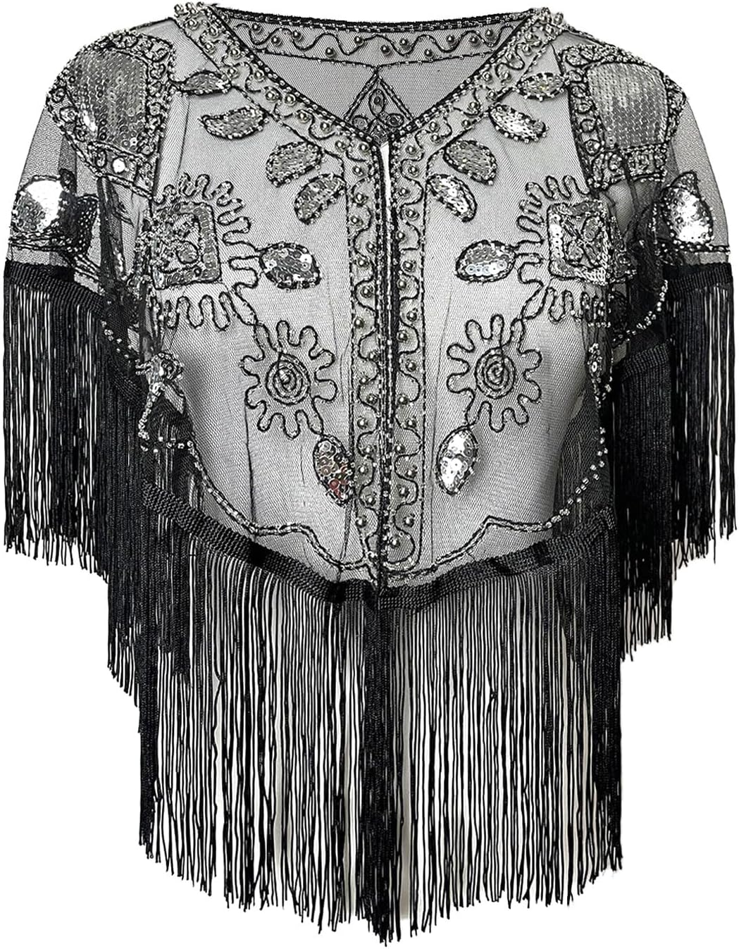 Shawls And Wraps For Evening Dresses, Women'S Sequin Beaded Fringe Cape, 1920S Flapper Cover Up image 3