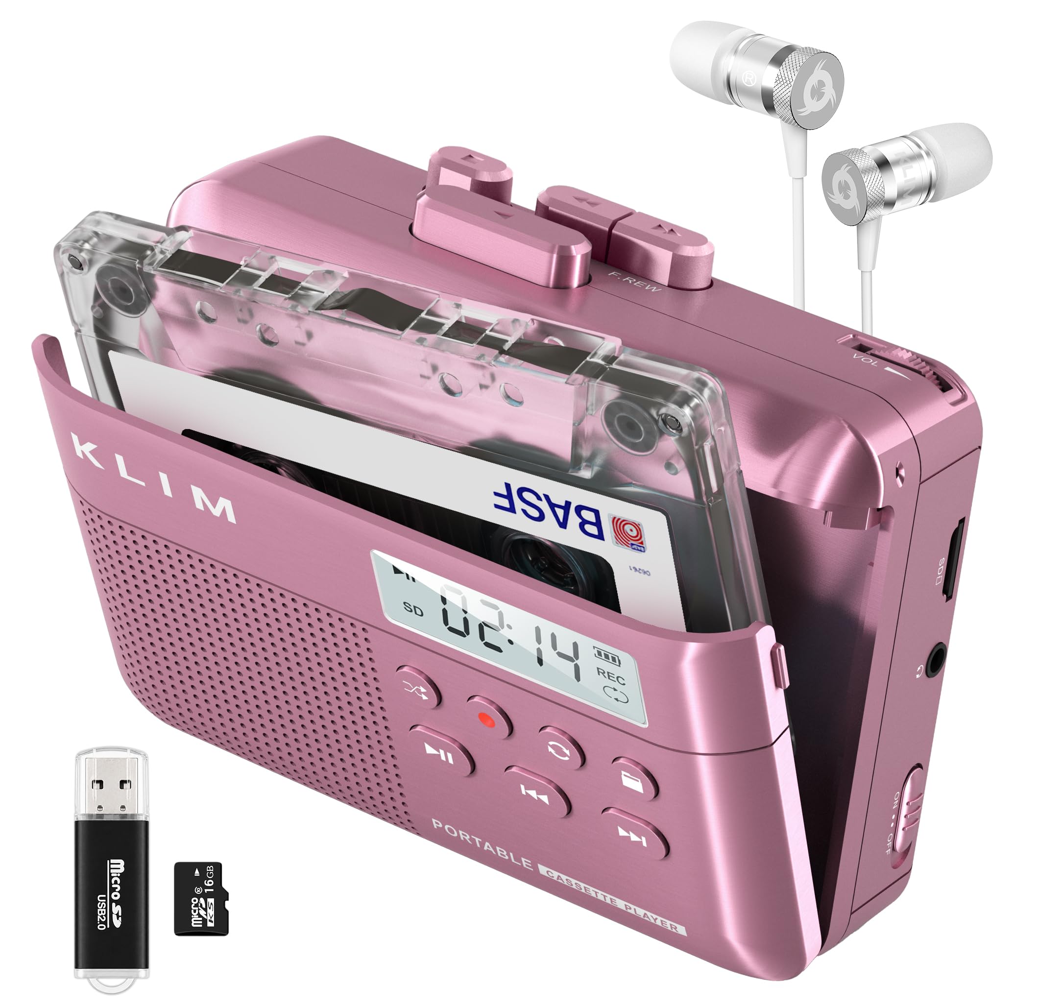 K7 Cassette Player, Converts Tapes to MP3, Built-in Microphone, 16GB Card