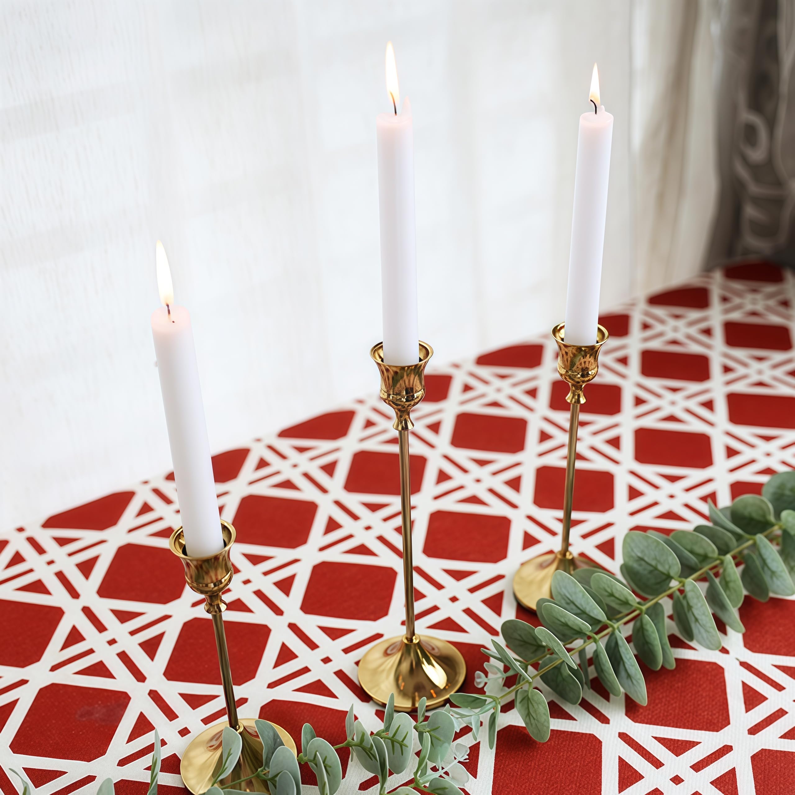 6 PCS Candlestick Holders Taper Candle Holders, Tall Candlestick Holders Brass Golden Candle Stick Holder for Party Fireplace Dining Table