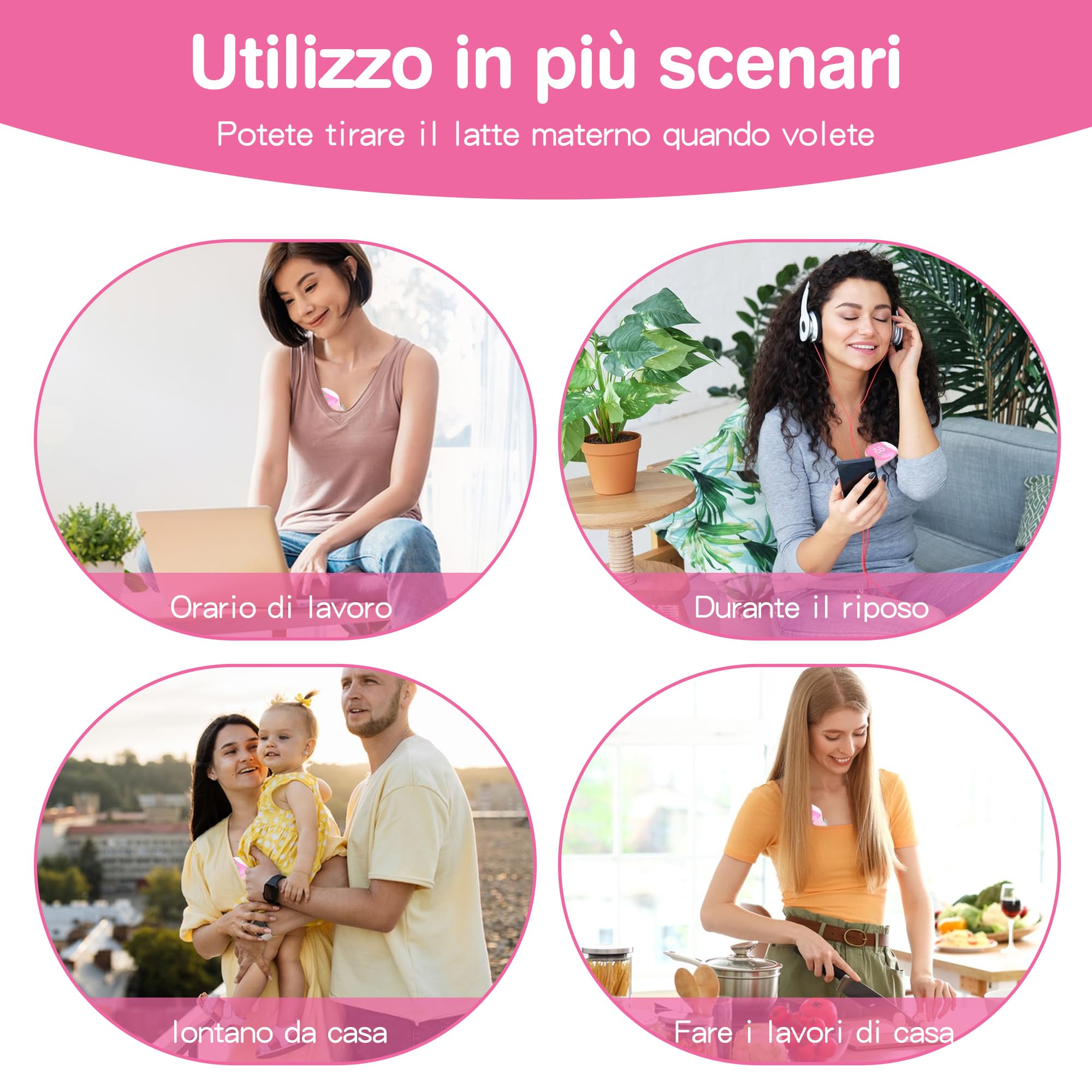 Tiralatte Elettrico Indossabile Portatile ，4 Modalità e 12 Livelli，Tiralatte Neonati Elettrico con Display LCD, Silenzioso Indolore,10 Sacchetti per la Conservazione del Latte Gratuiti (rosa(2pcs))