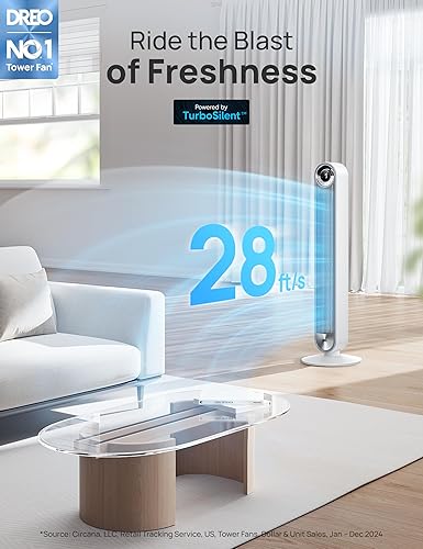 Miniatura 2 de Dreo - Ventilador de torre para dormitorio, ventilador de piso DC actualizado de 9 velocidades ultrasilencioso, ventiladores oscilantes de 90° para