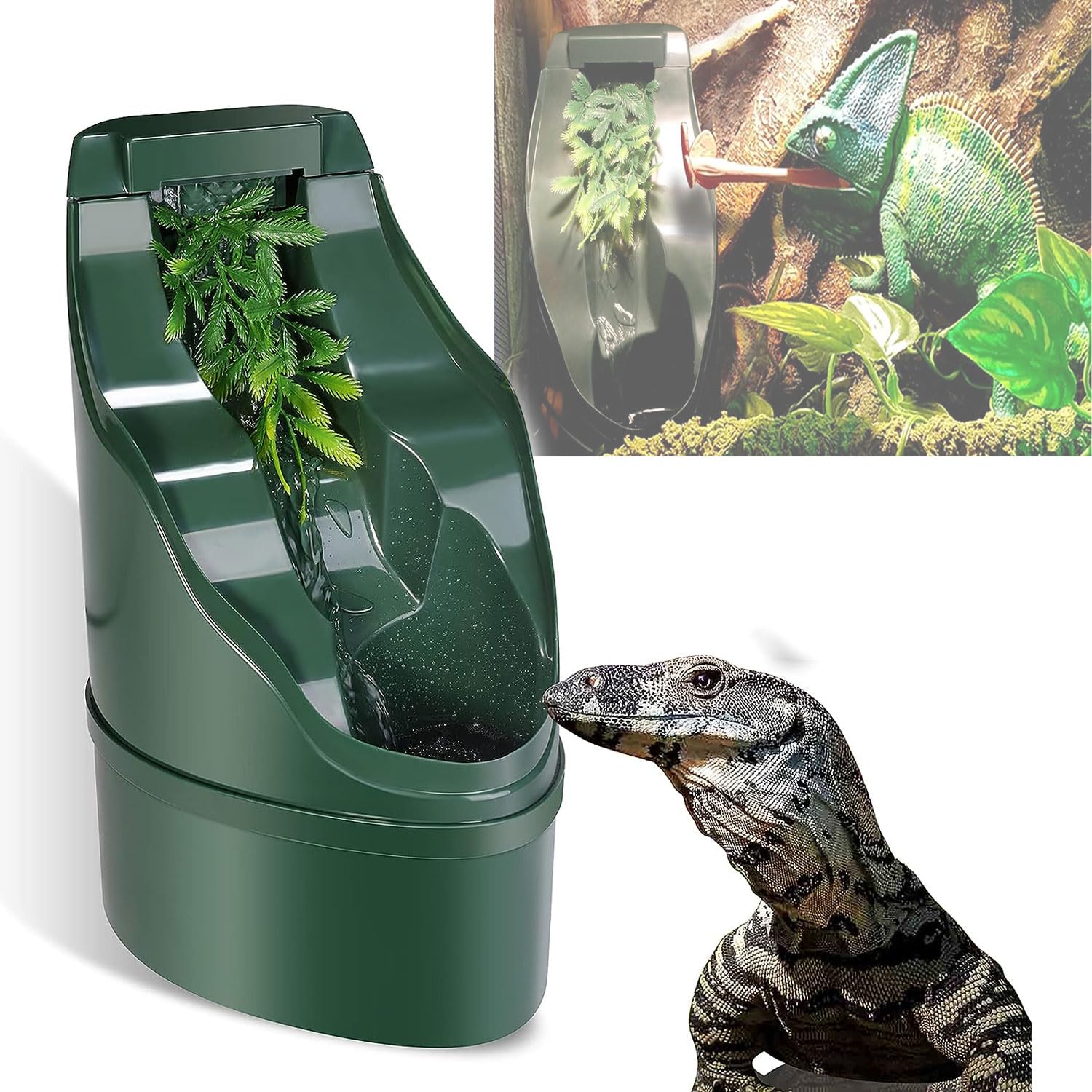 Bebedero automático para reptiles, velocidad de flujo de agua ajustable, dispensador de agua de circulación automática en cascada, sistema de filtro doble, para lagarto tortuga serpiente araña rana