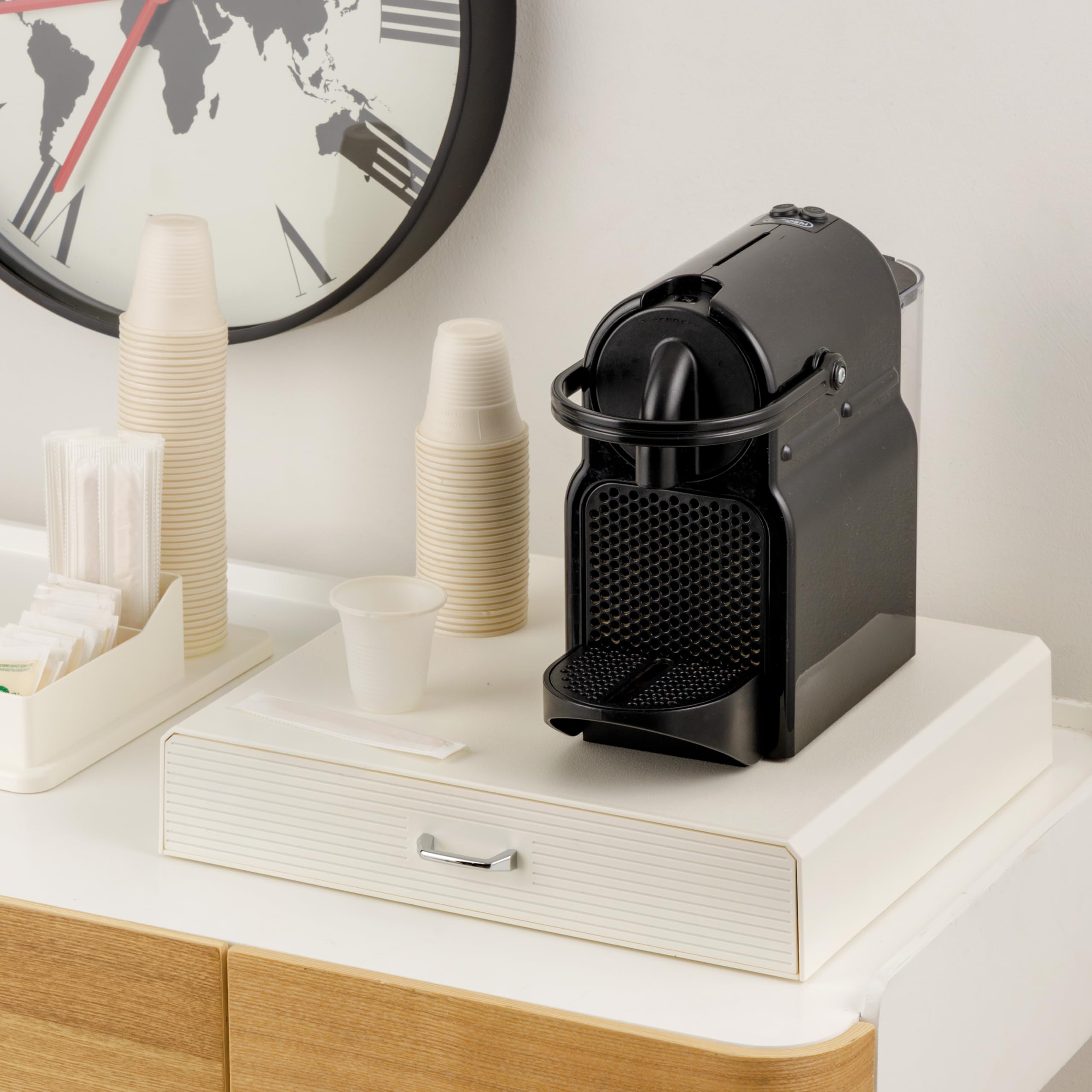 Baroni Home Cassetto porta cialde caffè, Organizer Porta Capsule Universale, capacità 30 capsule, Design Compatto in Plastica Resistente, 1 Cassetto, 34X6X34 cm, Bianco