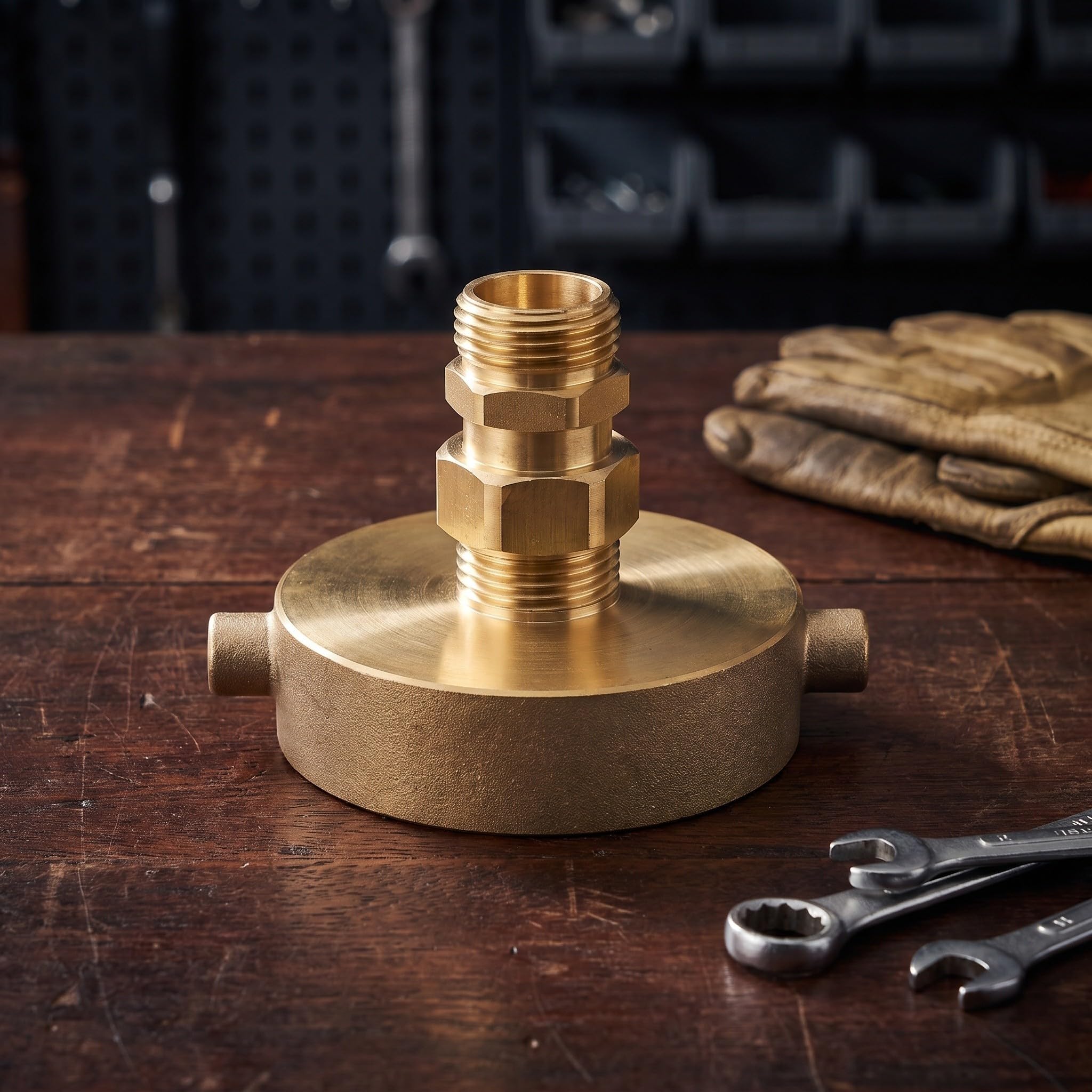Adattatore per Manichette Antincendio in Ottone 2-1/2" | Filettatura Ght Maschio da 3/4", Design Pin Lug, Finitura Opaca, Uso Agricolo e Irrigazione