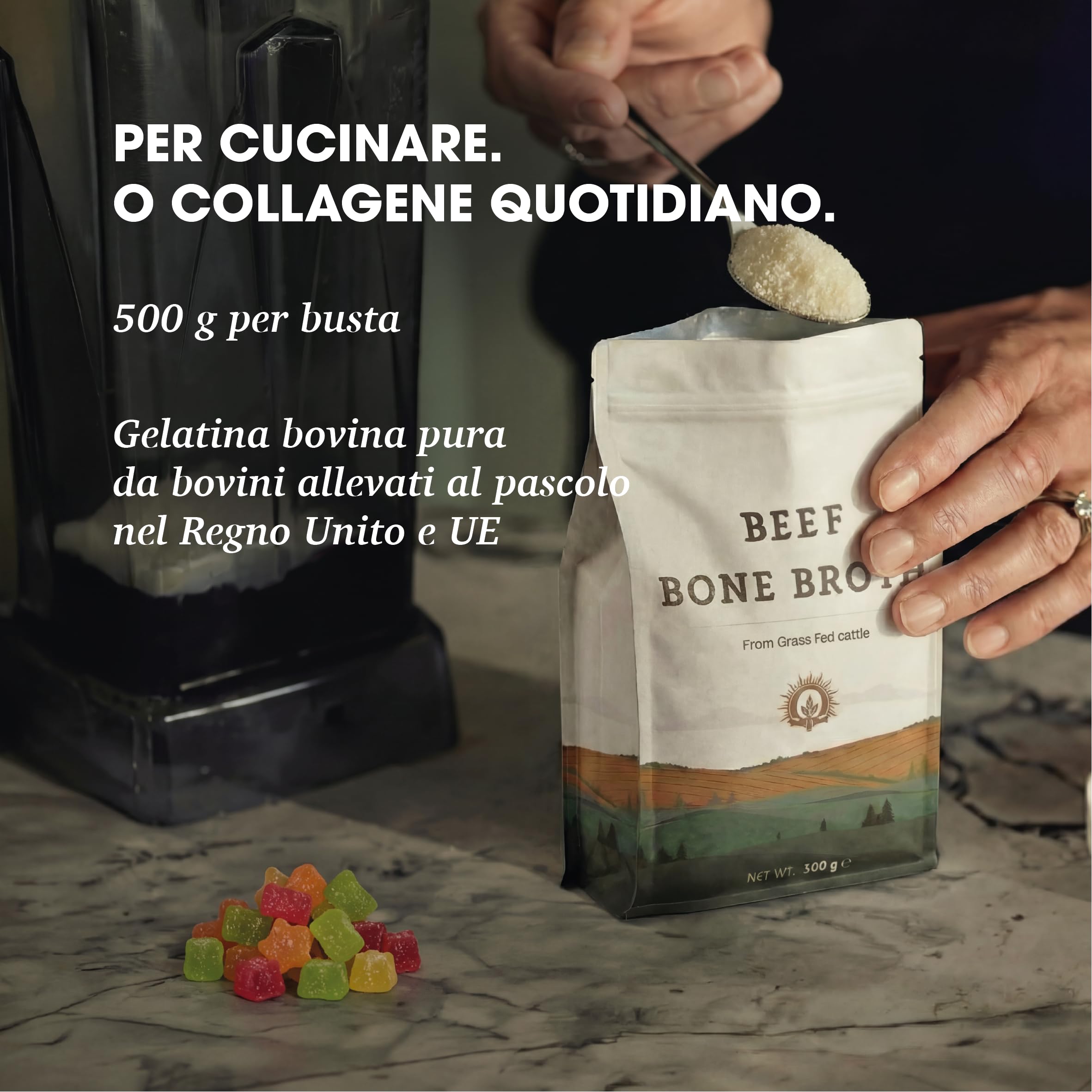 Polvere di brodo di ossa di manzo – 500 g – Origine UE Fed – Brodo osseo in polvere proteica collagene – crescita muscolare, salute delle ossa e qualità della pelle