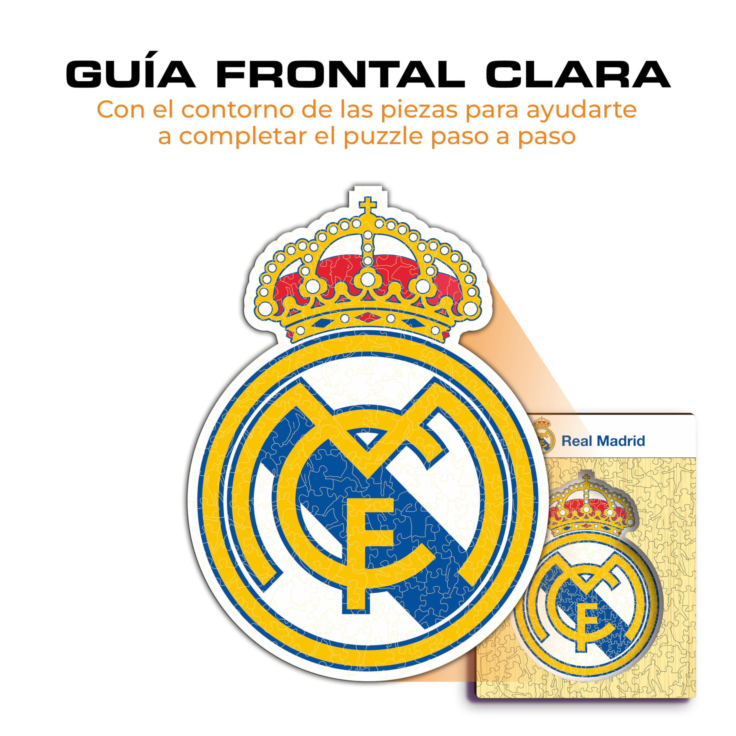 Iconic Puzzles, Logo Real Madrid, ​​Producto Oficial, Puzzles de Madera para Adultos y Niños, Madera 100% Sostenible, M, 270 Piezas