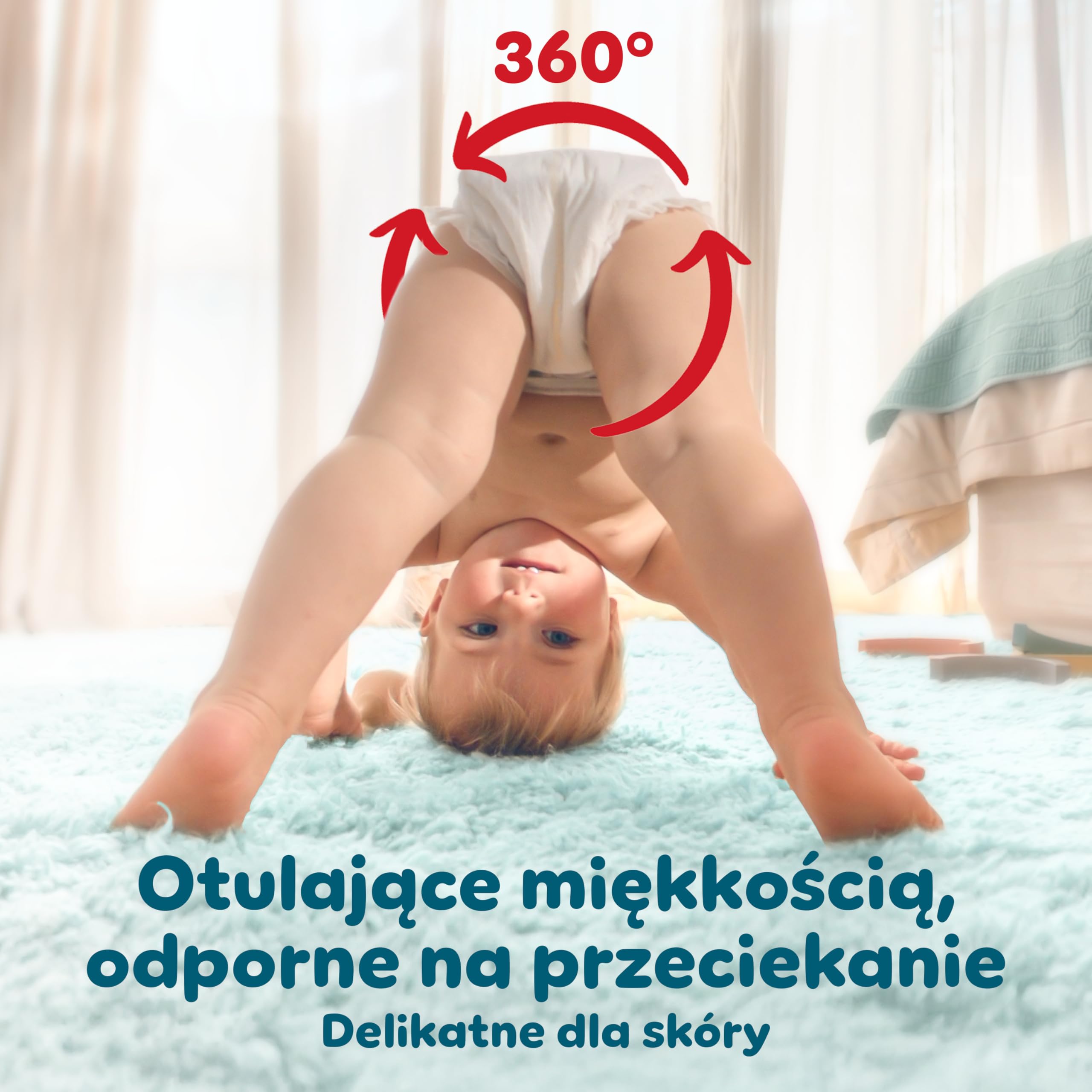 Pampers Premium Care Pieluchomajtki Rozmiar 6, 72 szt., 13kg-19kg, pełne dopasowanie 360° i miękkie osłonki wokół nogawek zapewniają największy komfort i najlepszą ochronę