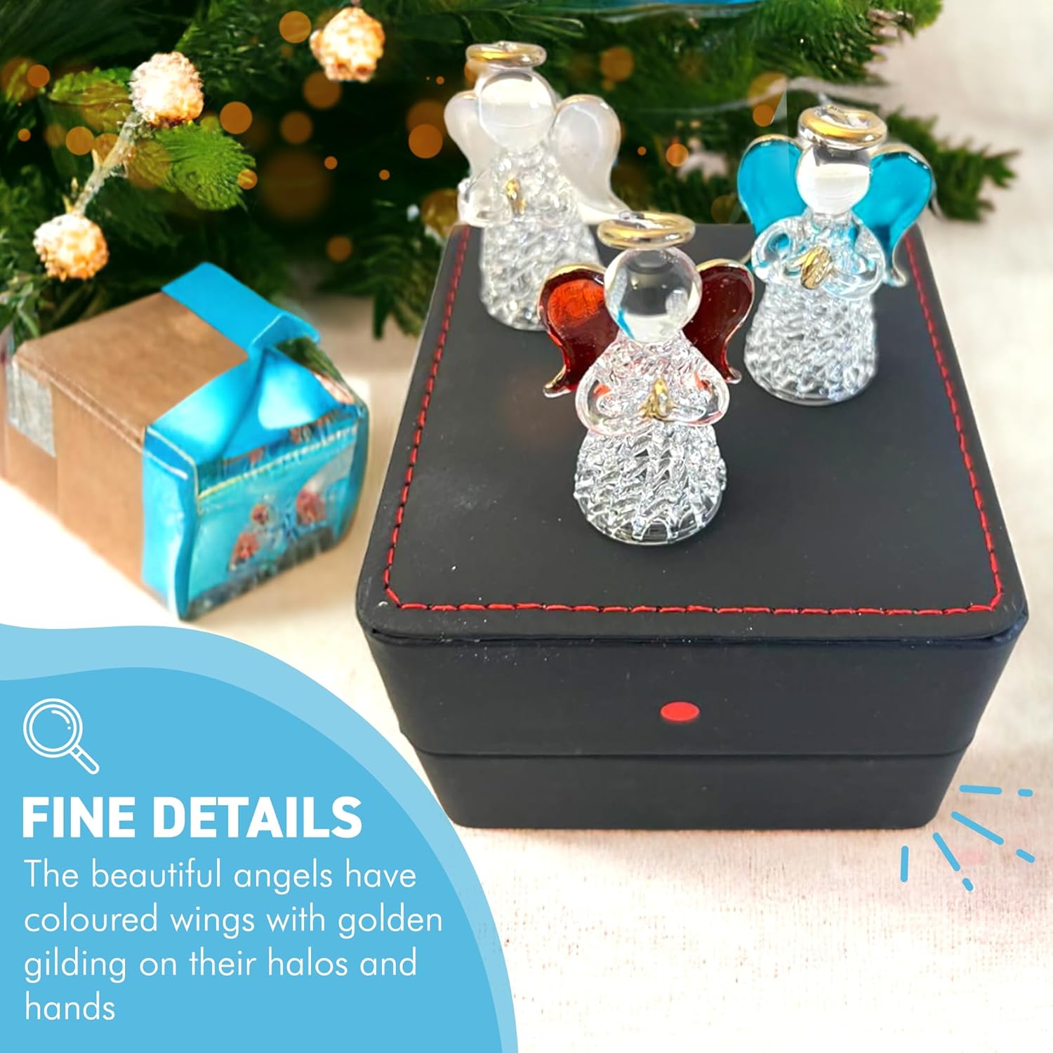 Thorness Angels worry box | Mindfulness box | Spiritual gifts | |mental health | guardian angel worry box for your loved ones | Includes 3 glass worry angels with gilded wings