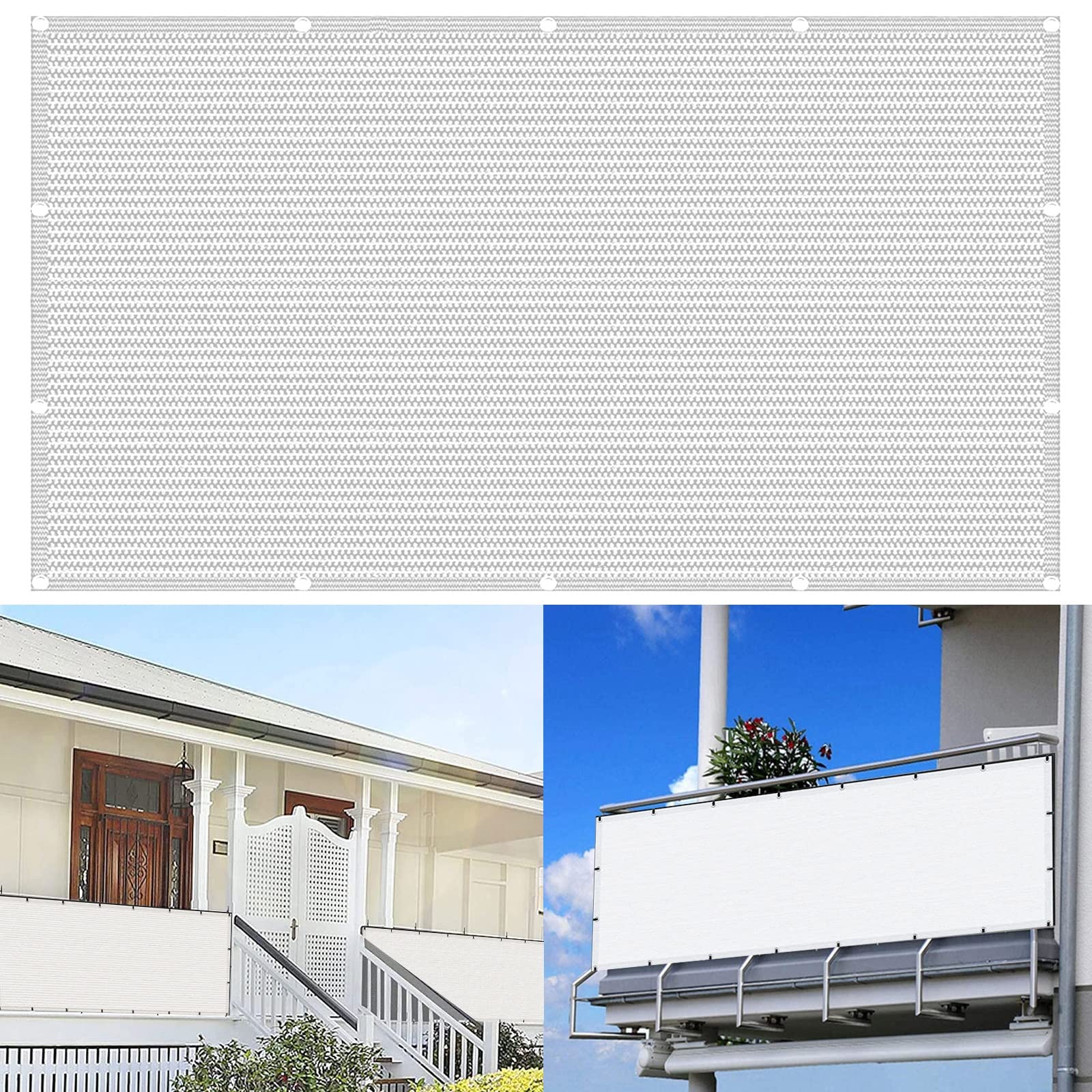 Protection UV balcon 120x800 cm avec filet d'ombrage occultant et brise-vue extérieur blanc
