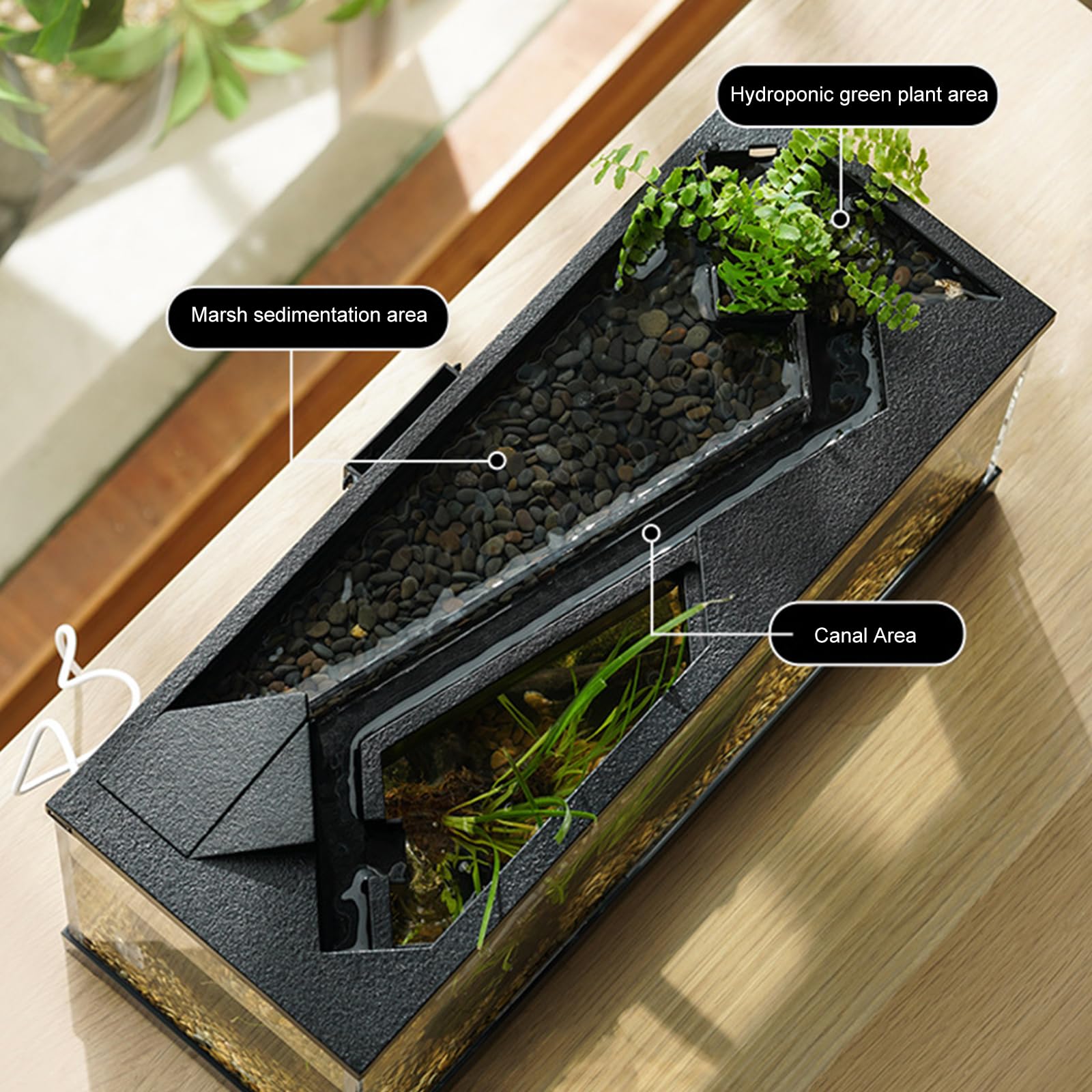 Acuario de escritorio acrílico compacto con bombas integradas, almohadilla de calefacción LED para ecosistema de peces, acuario acrílico compacto con bombas integradas