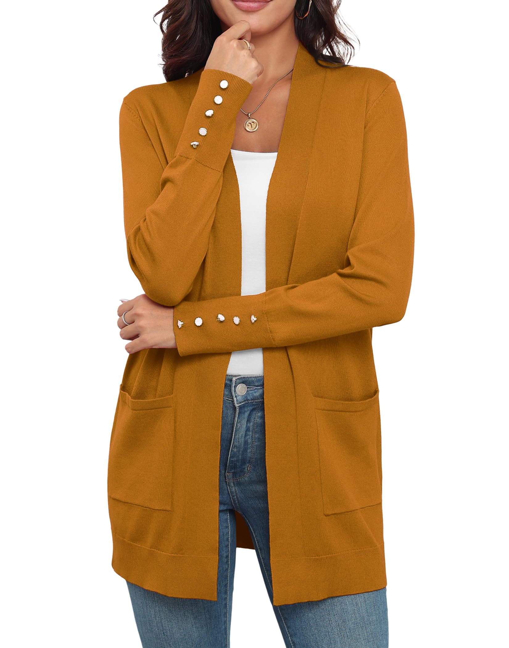 VIISHOW Women Cardigan Sweater Lightweight Open Front Long Sleeve Soft Fine Knit Casual Trendy Kimono Cardigans with Pockets