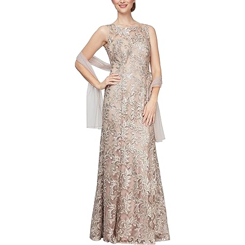 Alex Evenings Women's Long Sleeveless Dress with Shawl